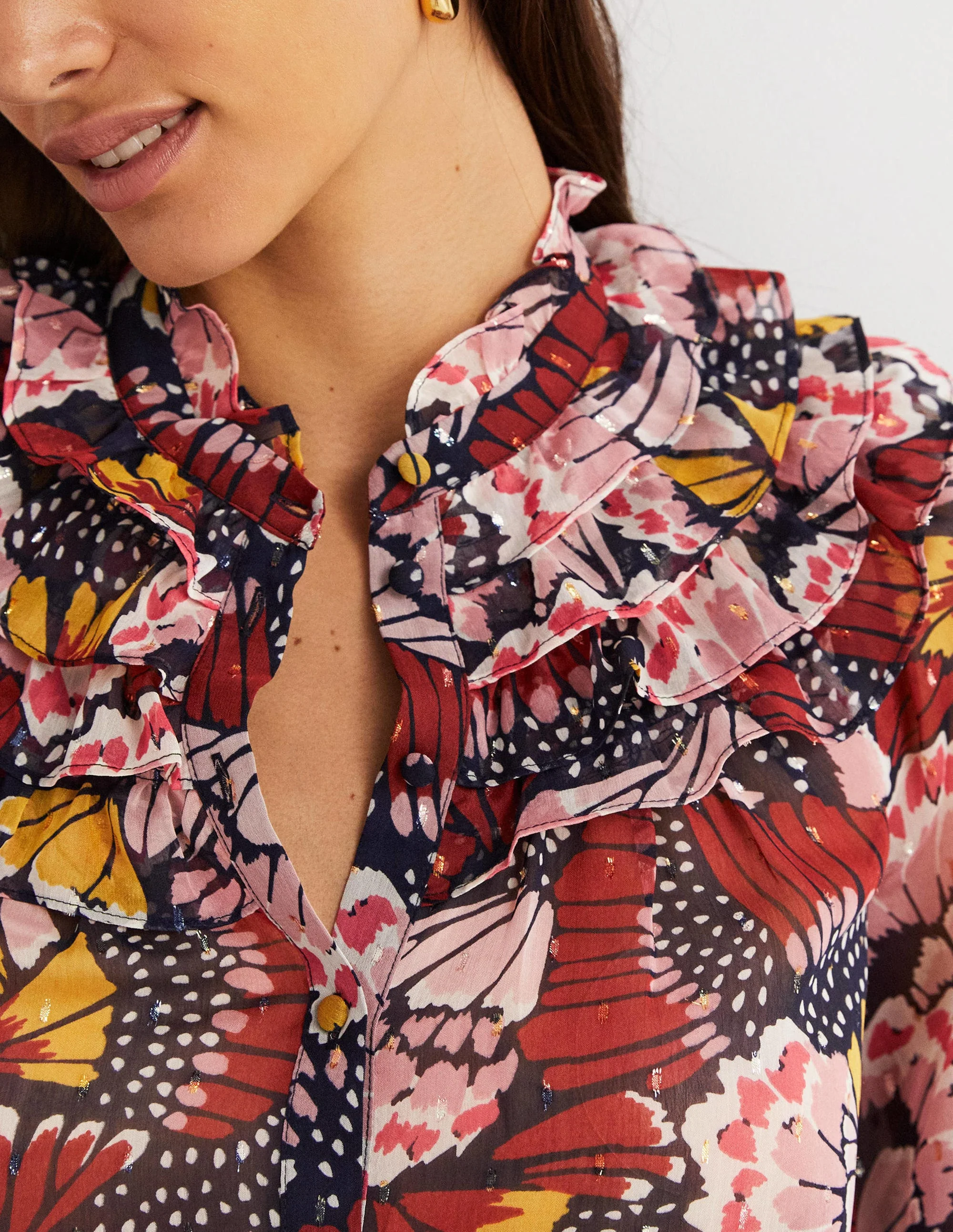 Ruffle Neck Shirt-Multi, Petal Stamp - Image 2