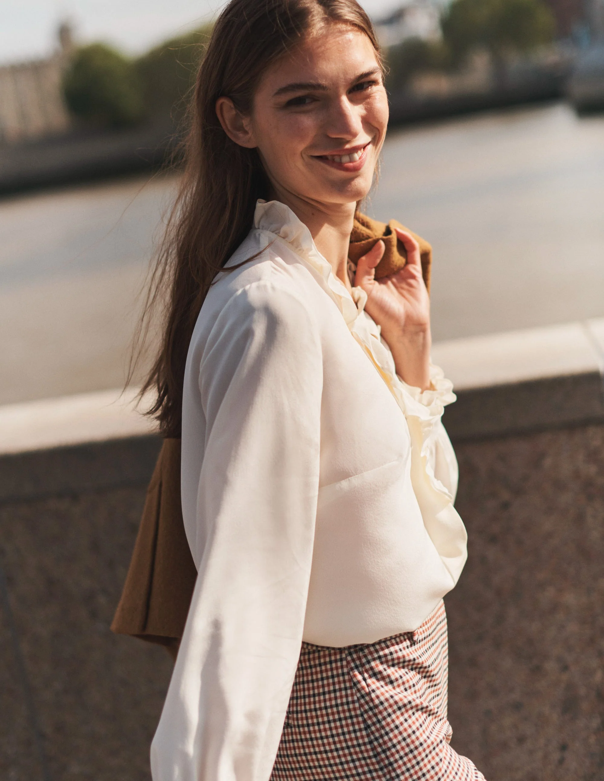 Ruffle Neck Silk Blouse-Ivory - Image 6