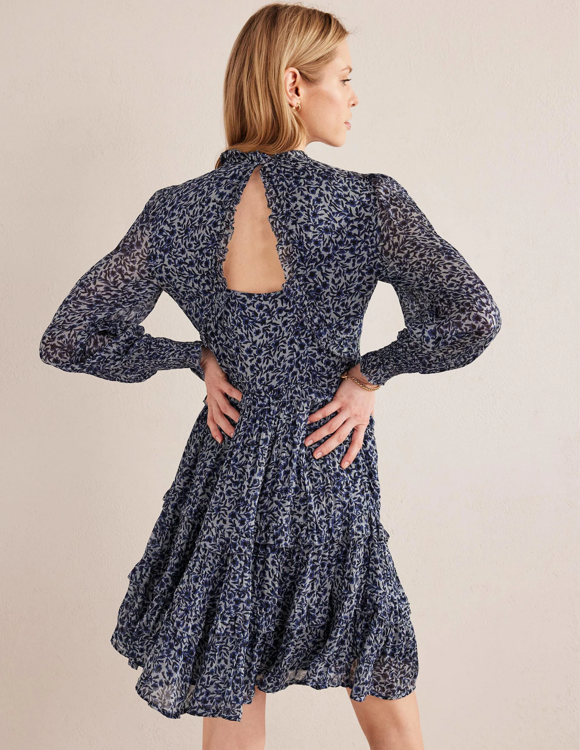 Ruffle Open Back Mini Dress-Quarry, Abstract Vine - Image 3