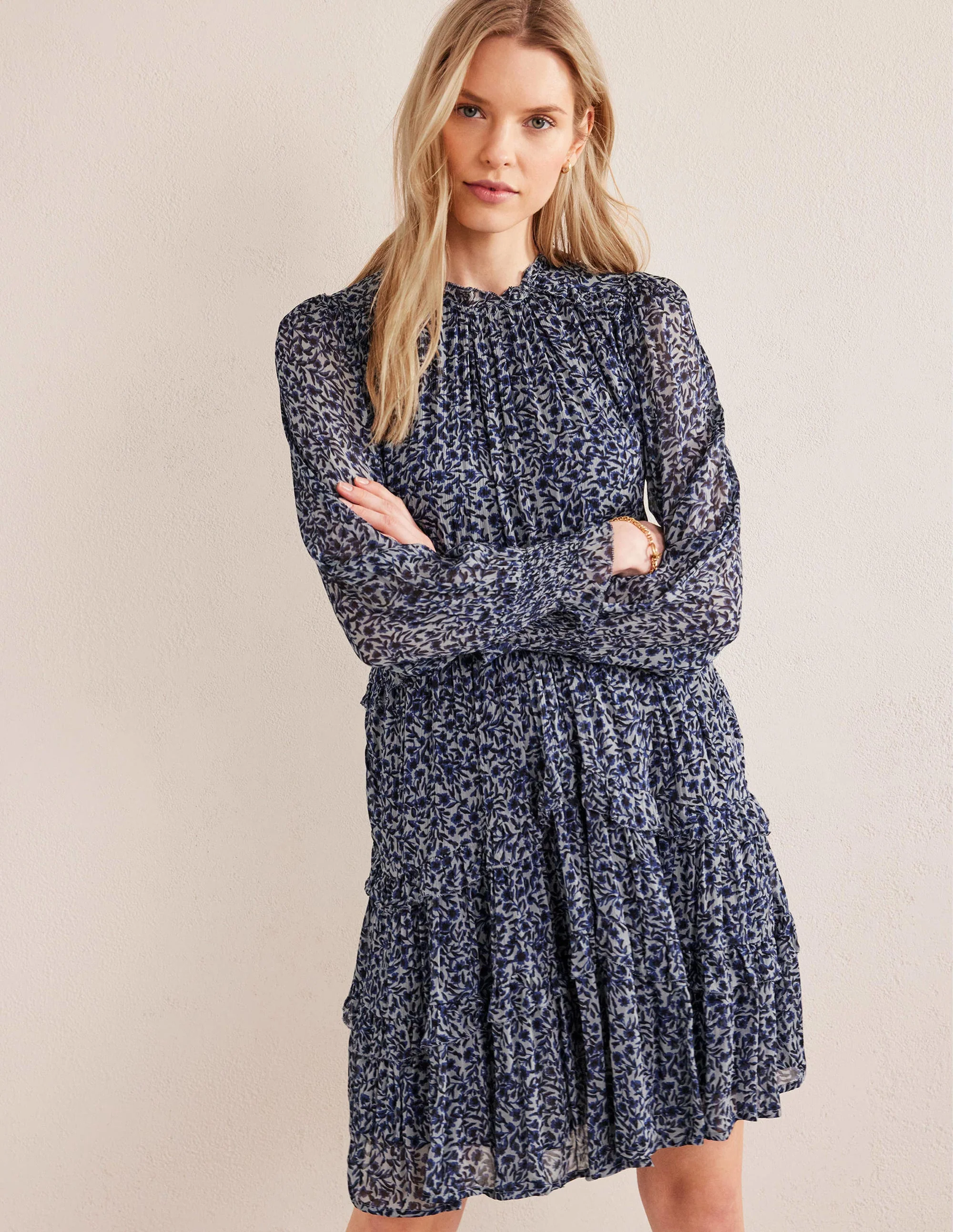 Ruffle Open Back Mini Dress-Quarry, Abstract Vine - Image 4