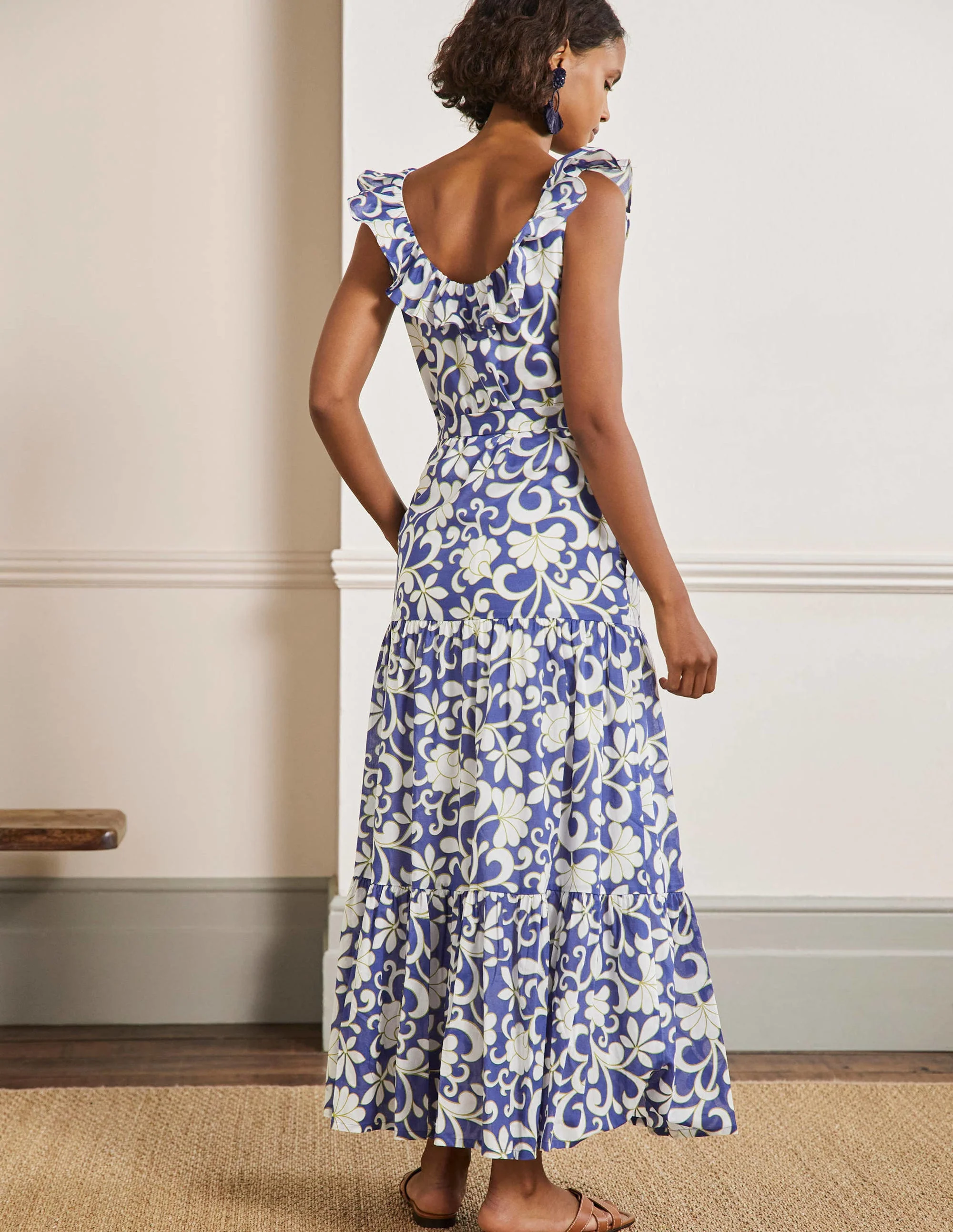Ruffle Scoop Neck Maxi Dress-Atlantic Ocean, Abstract Petal - Image 3