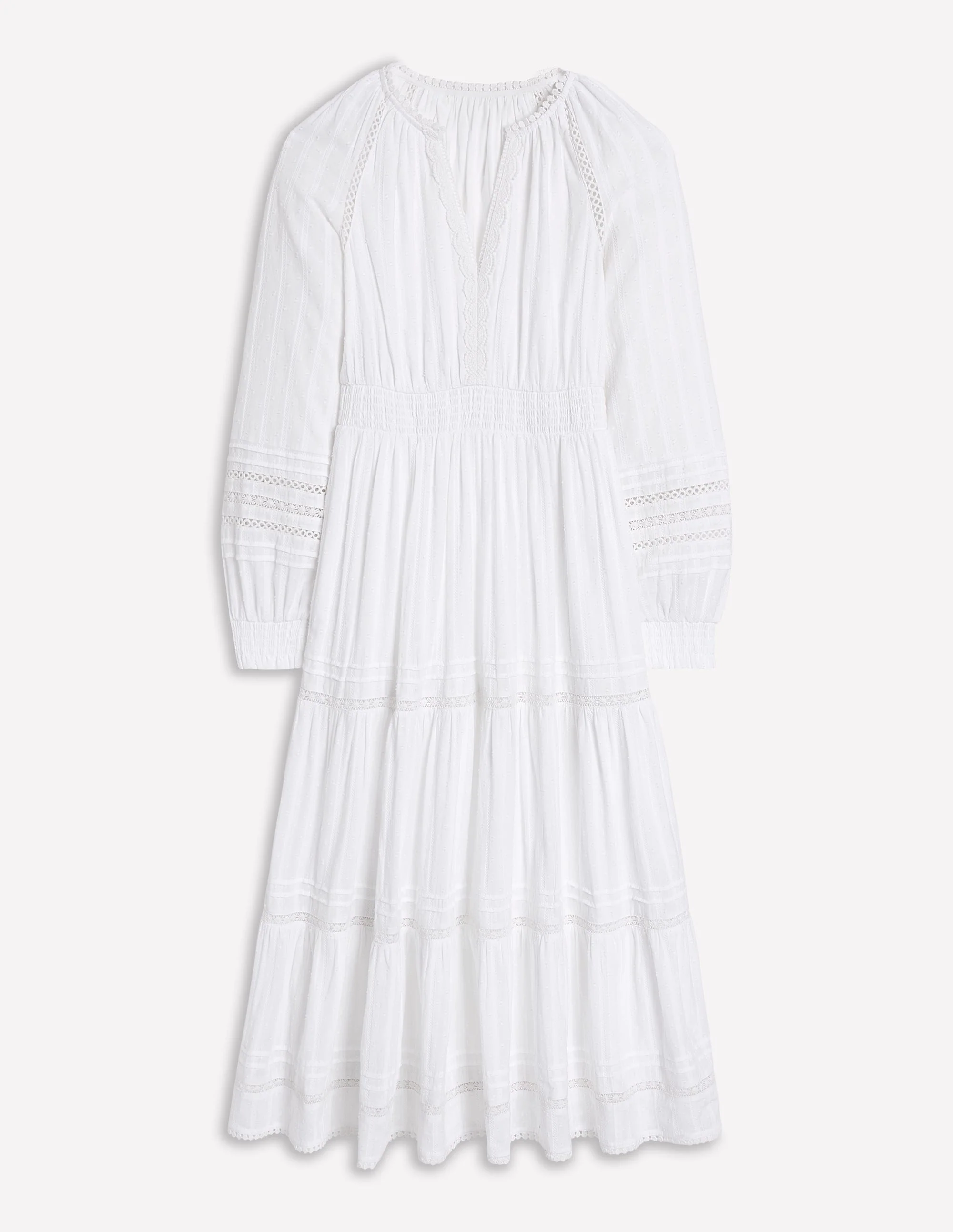 Ruffle Smocked Cotton Dress-White - Image 5