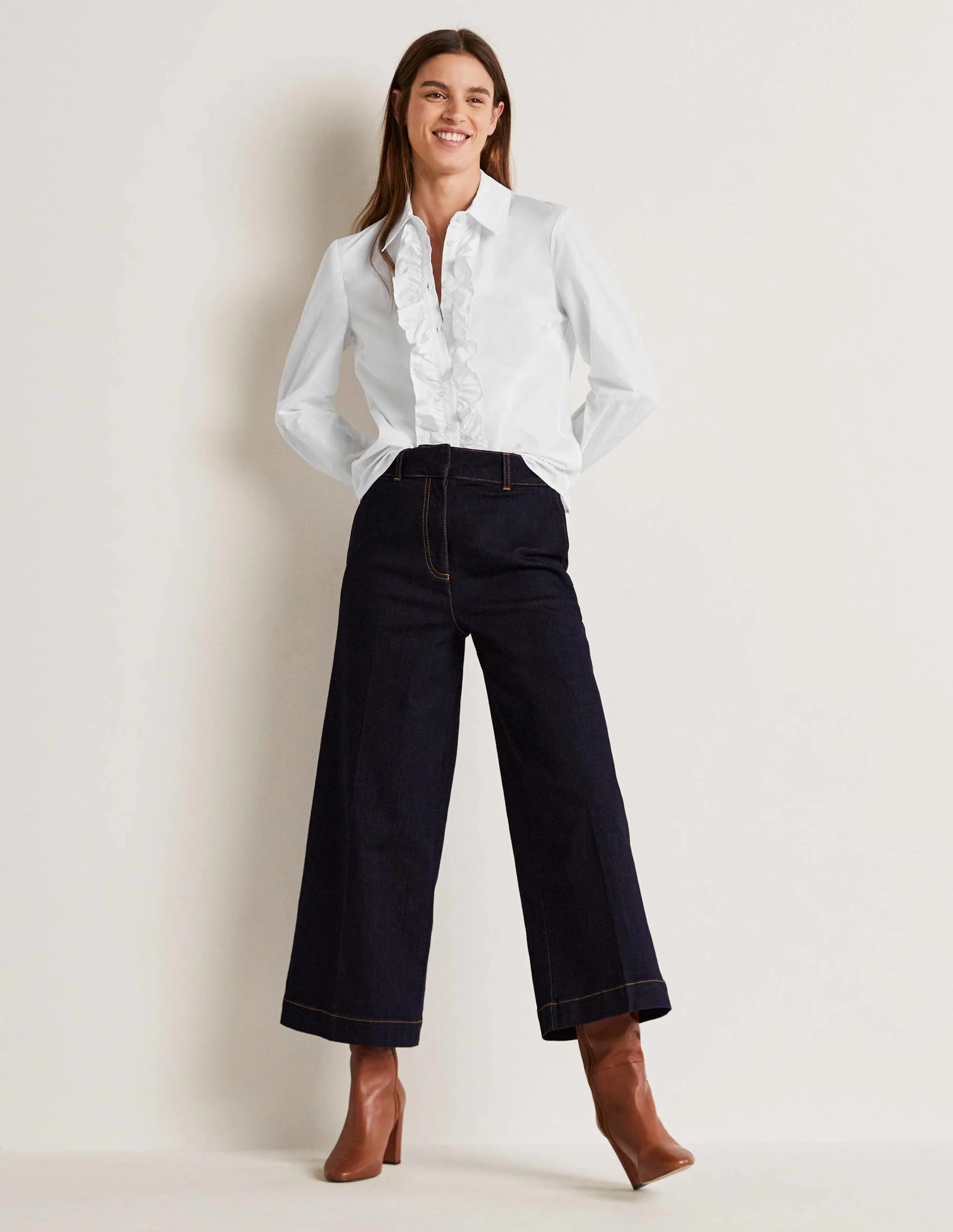 Ruffle Trim Collar Shirt-White - Image 9