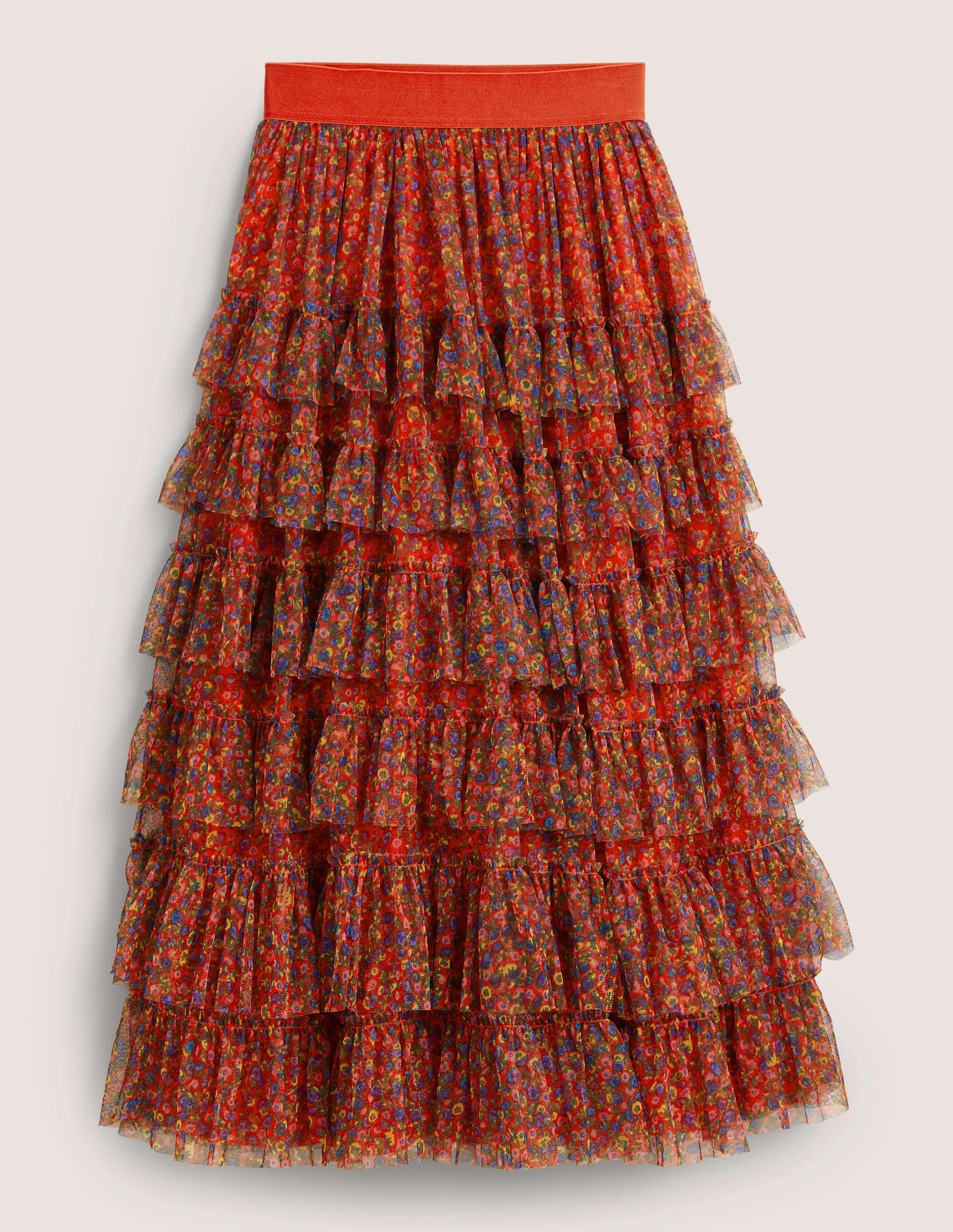 Ruffle Tulle Midi Skirt-Rocket Red, Floral Terrace - Image 5