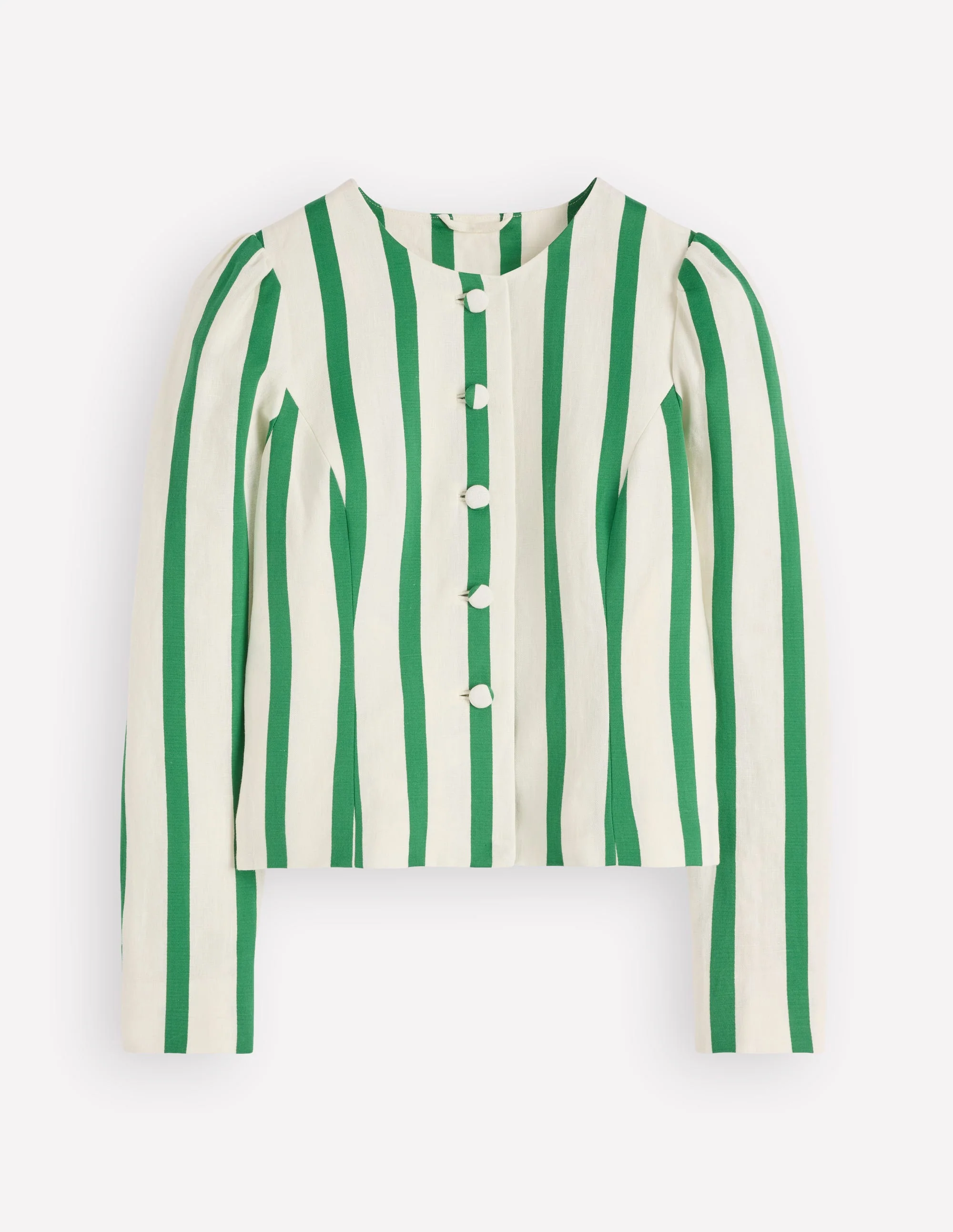 Salisbury Puff Sleeve Jacket-Ivory, Fresh Green Stripe - Image 7
