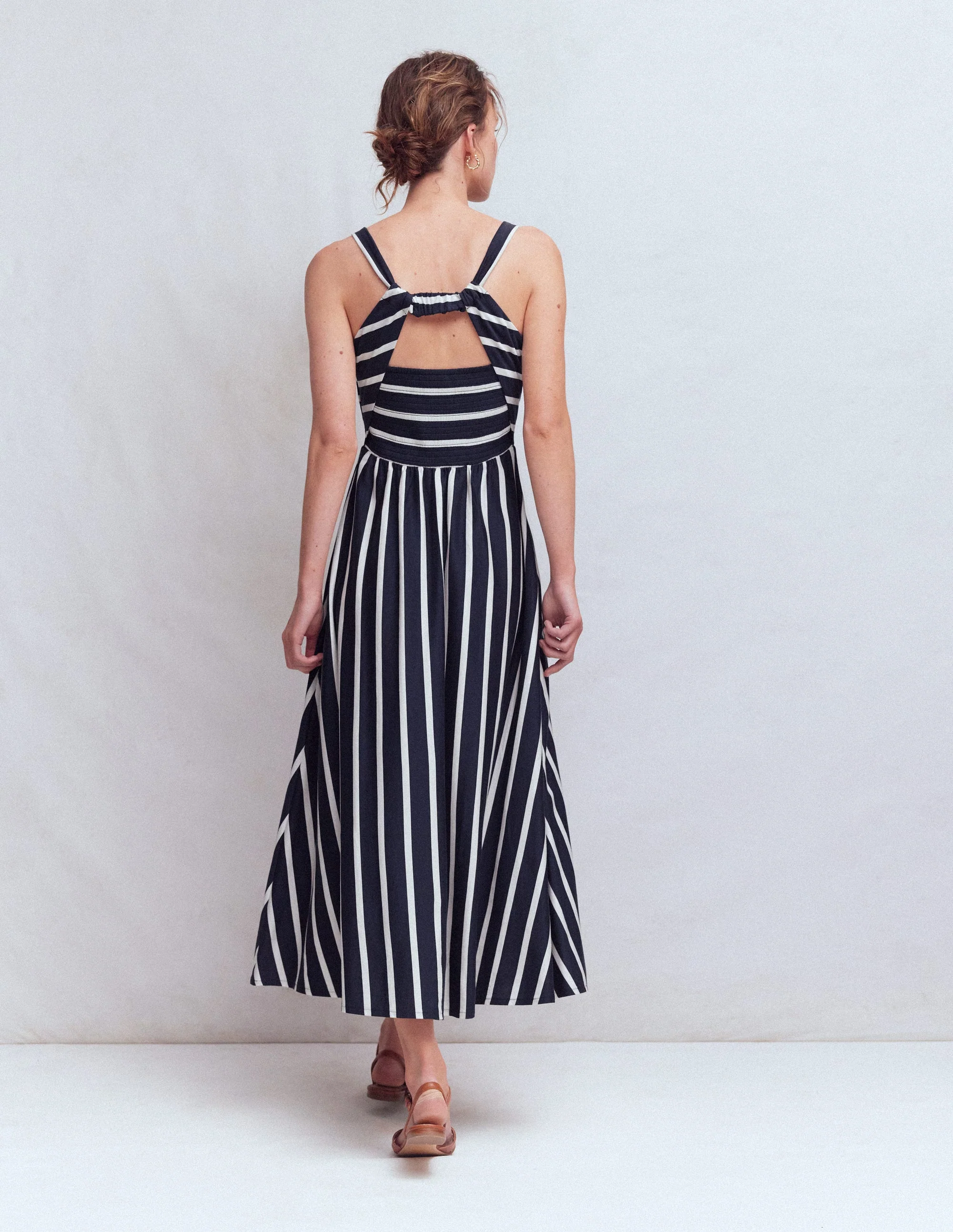 Saoirse Smock Back Dress-Navy, Ivory Stripe - Image 4