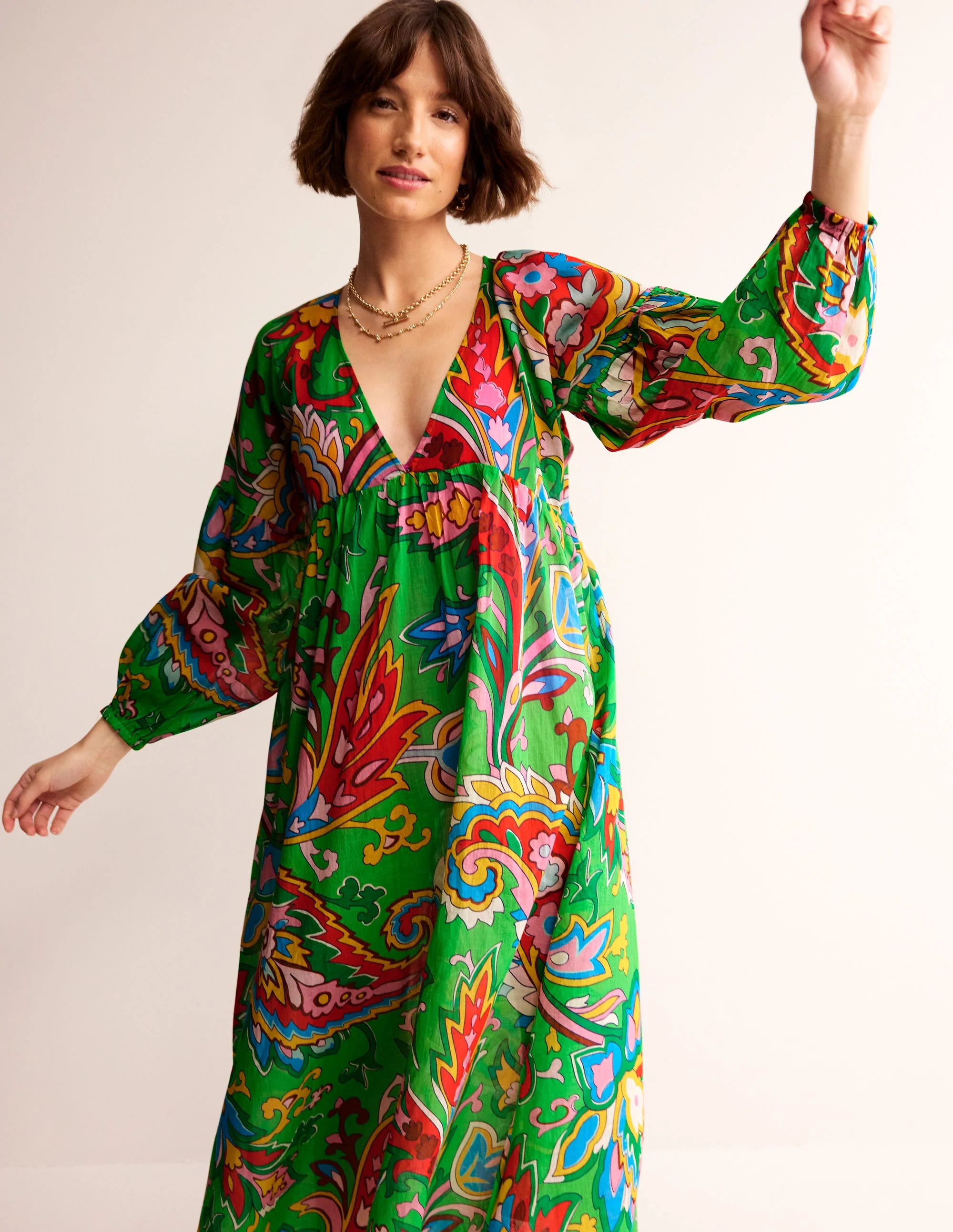 Sarah Maxi Kaftan Dress-Green, Rose Blush - Image 3