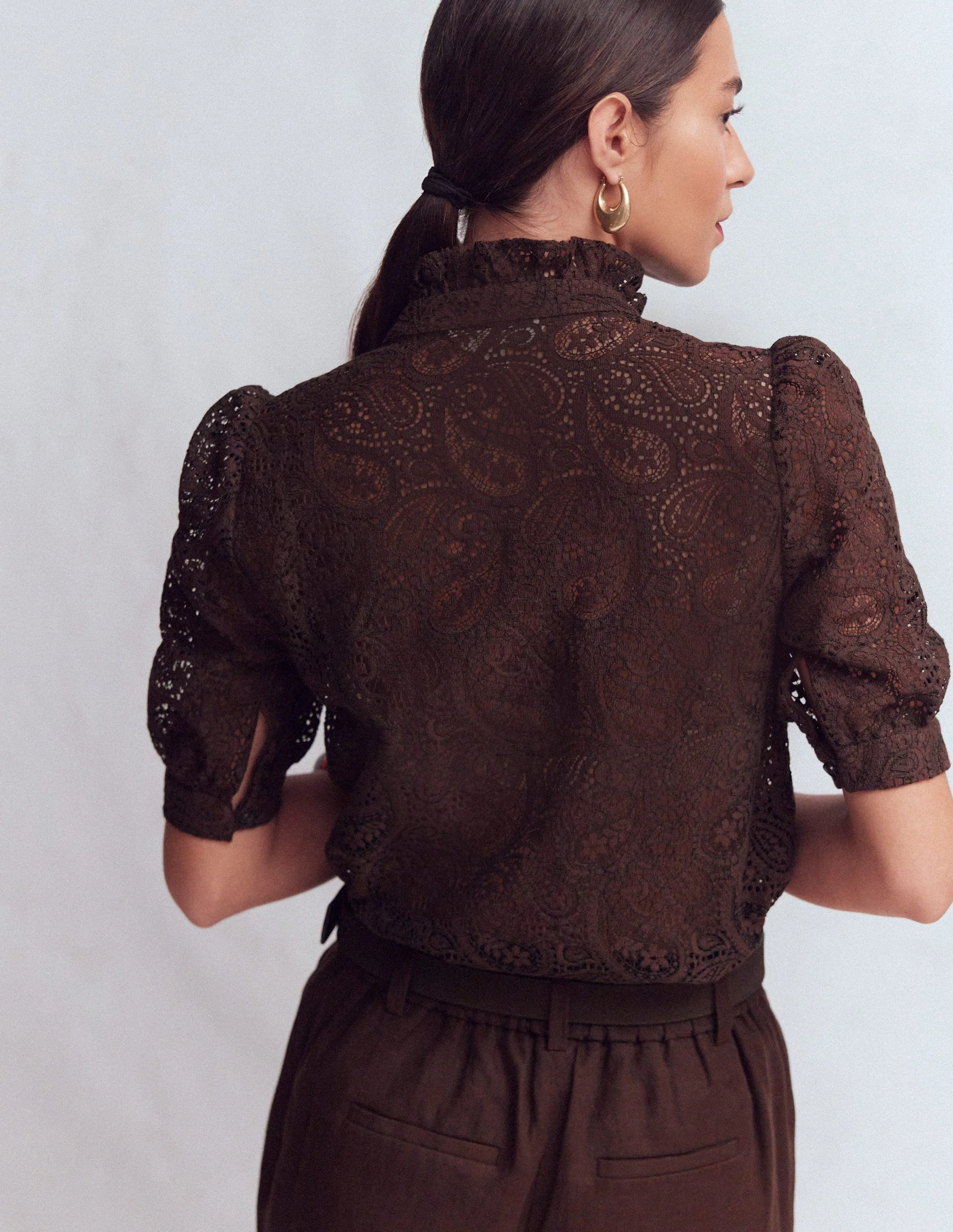 Sasha Short Sleeve Lace Top-Bitter Chocolate - Image 2