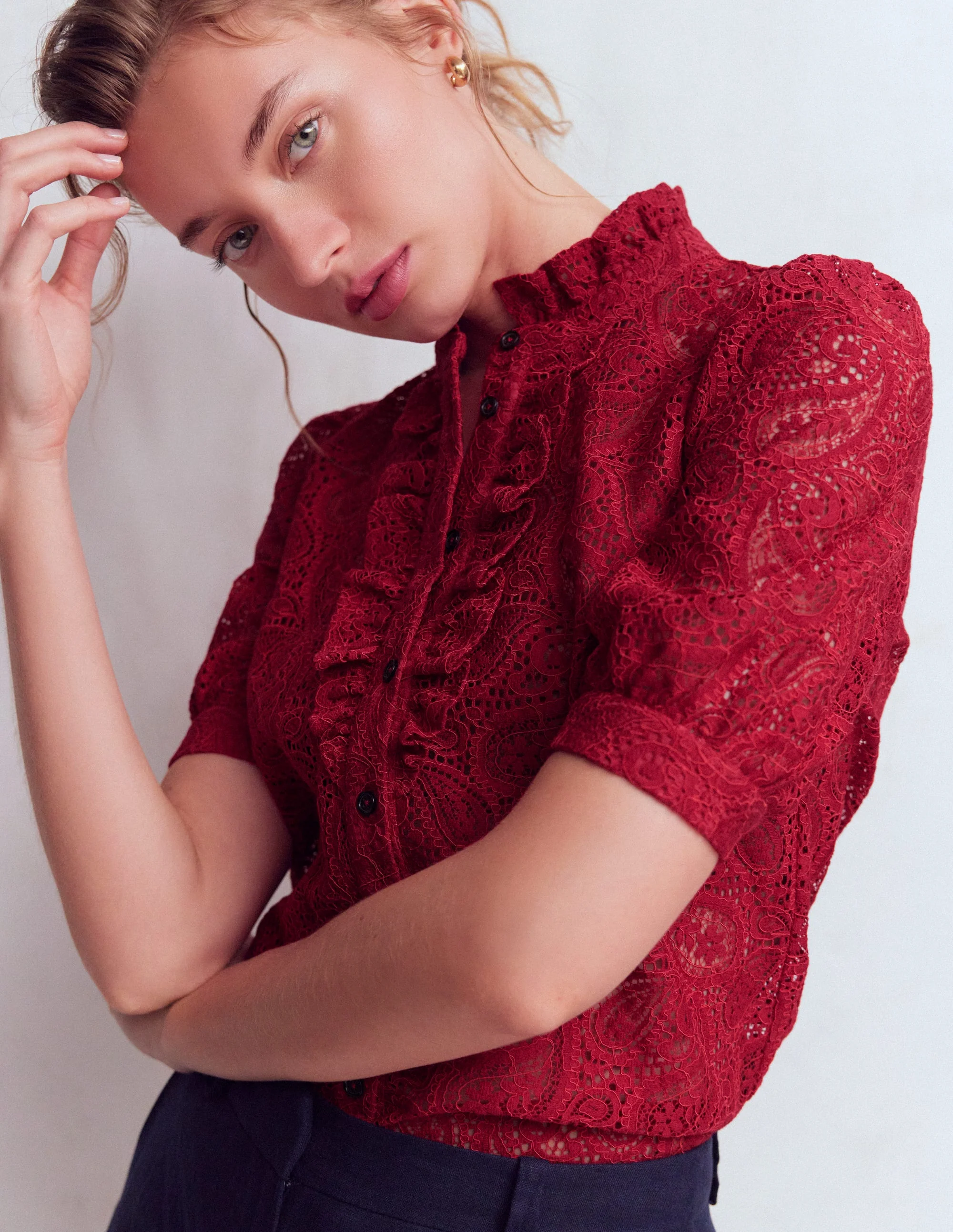 Sasha Short Sleeve Lace Top-Pomegranate - Image 5