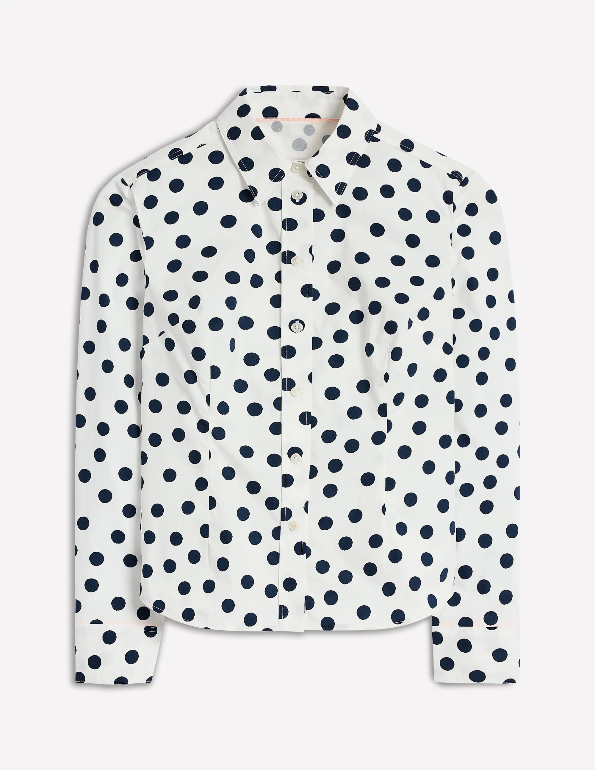 Saskia Stretch Cotton Shirt-Ivory and Navy, Abstract Dot - Image 5