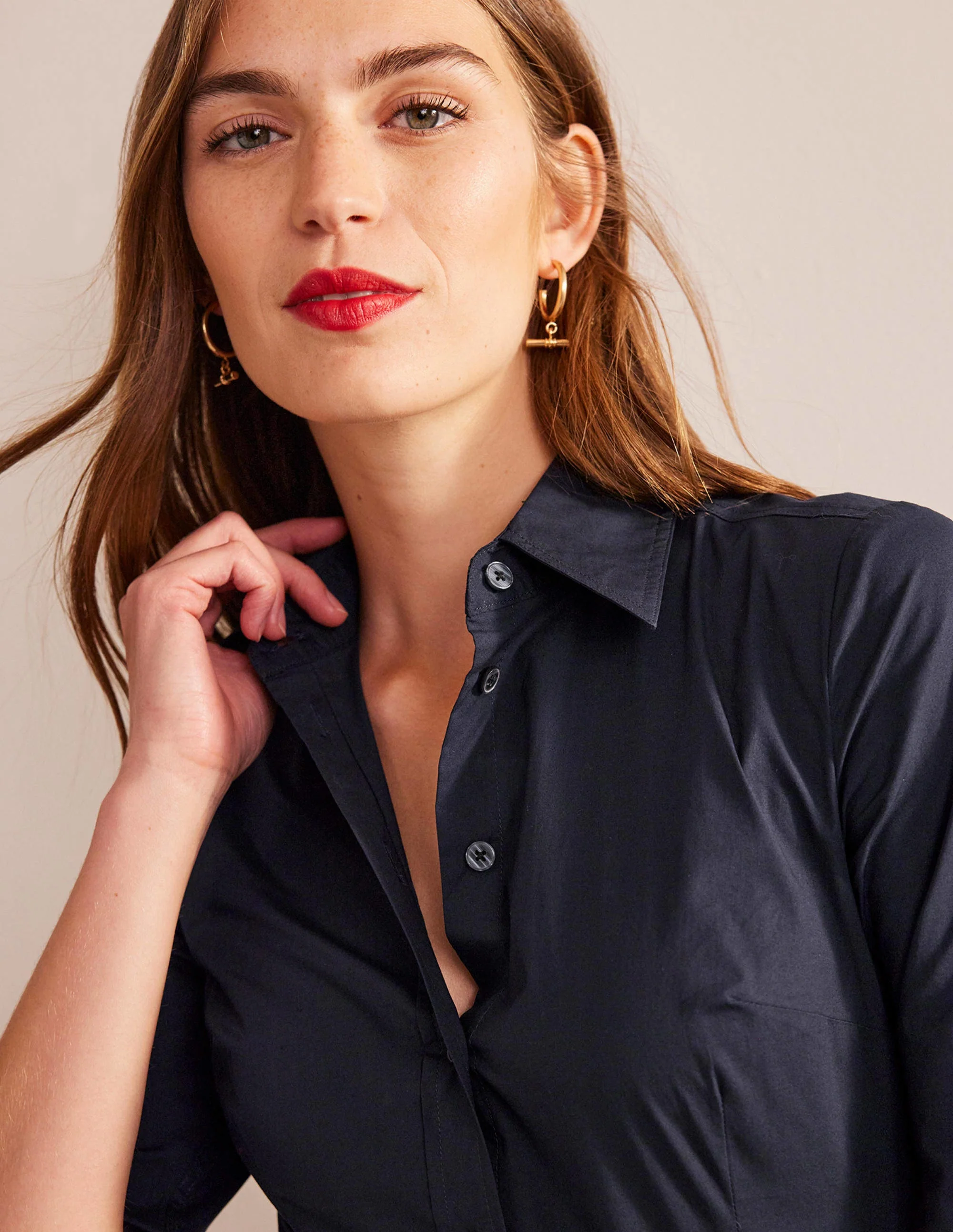 Saskia Stretch Cotton Shirt-Navy - Image 2