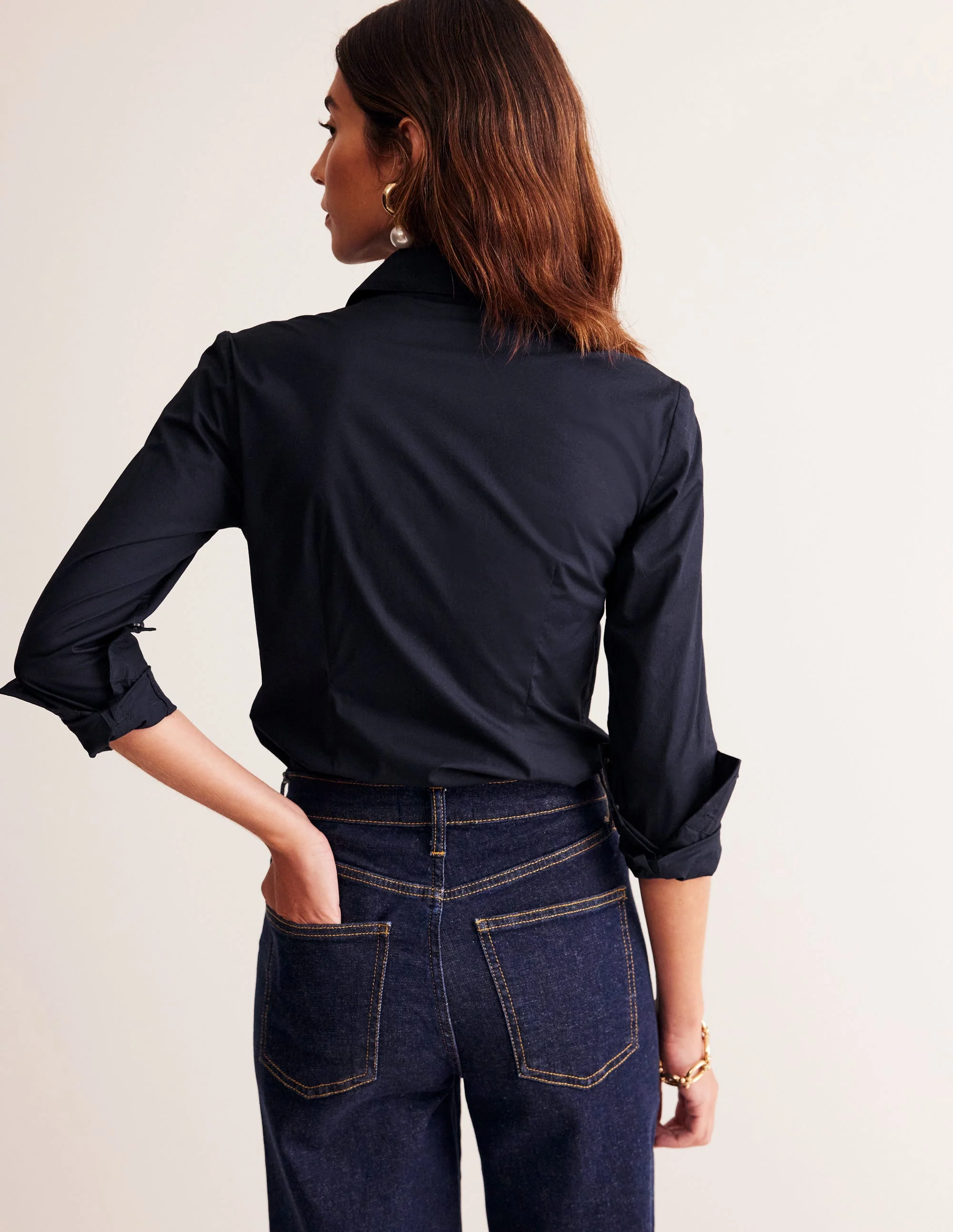 Saskia Stretch Cotton Shirt-Navy - Image 3