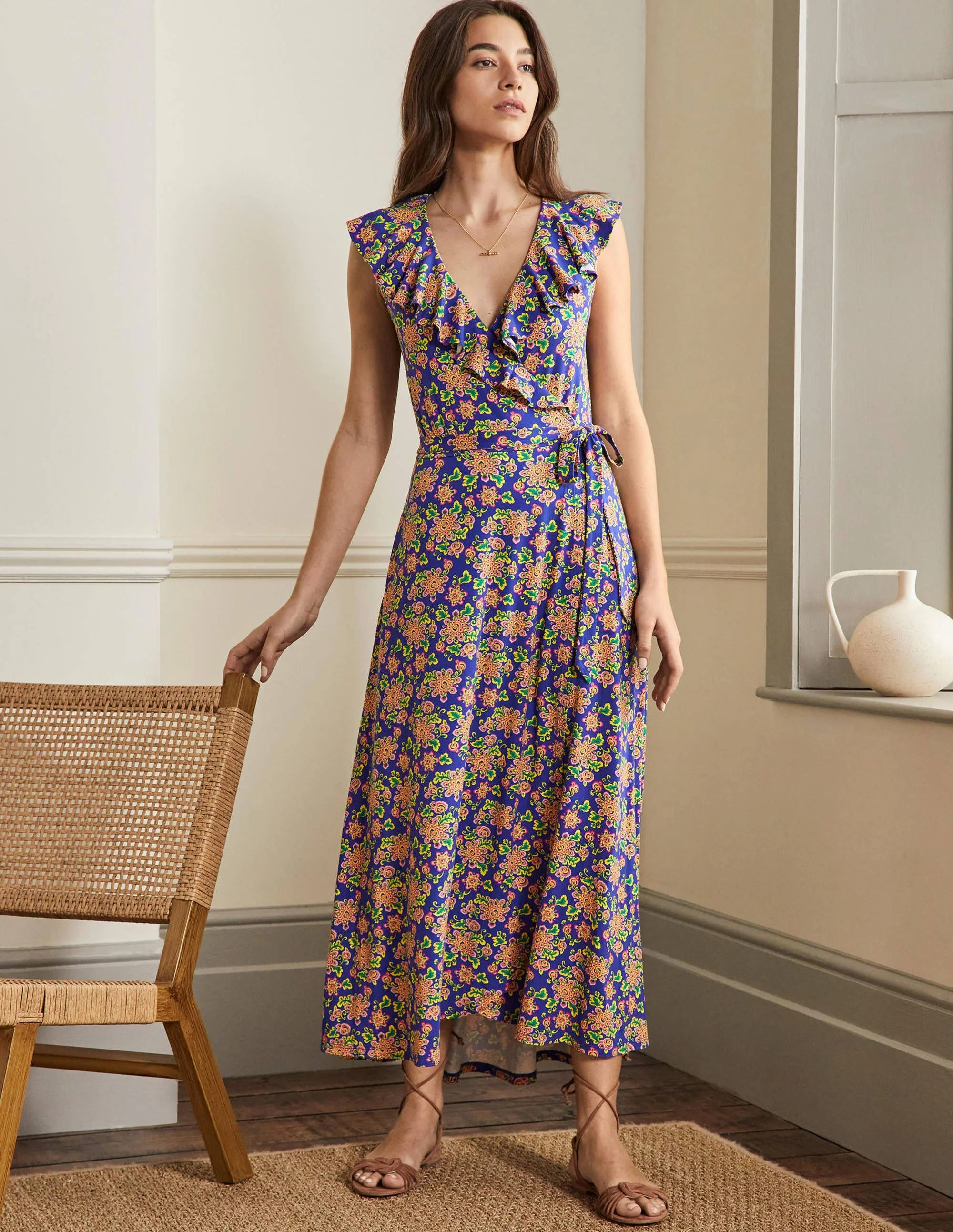 Saskia Wrap Jersey Maxi Dress-Atlantic Ocean, Wild Blooms - Image 5