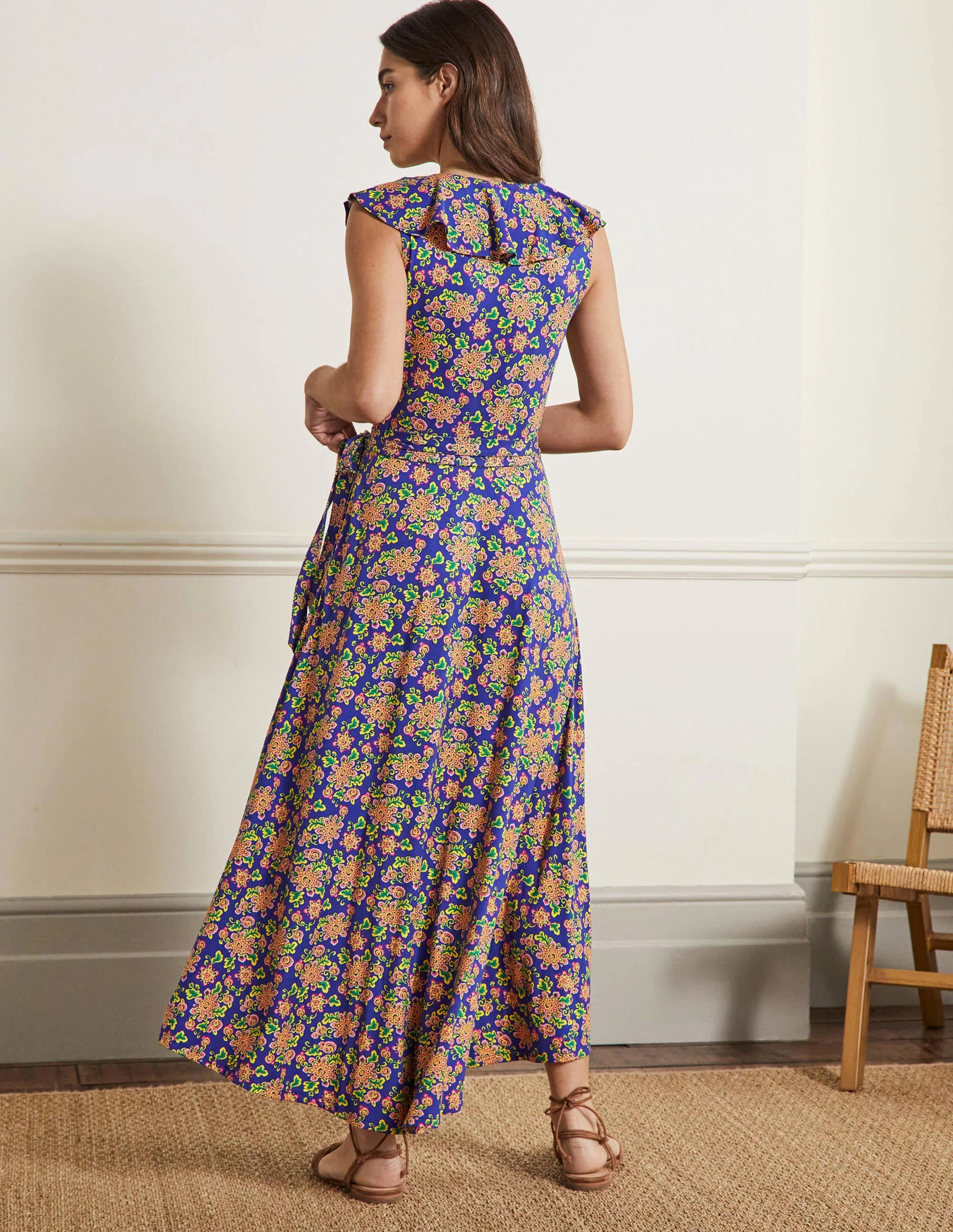 Saskia Wrap Jersey Maxi Dress-Atlantic Ocean, Wild Blooms - Image 7