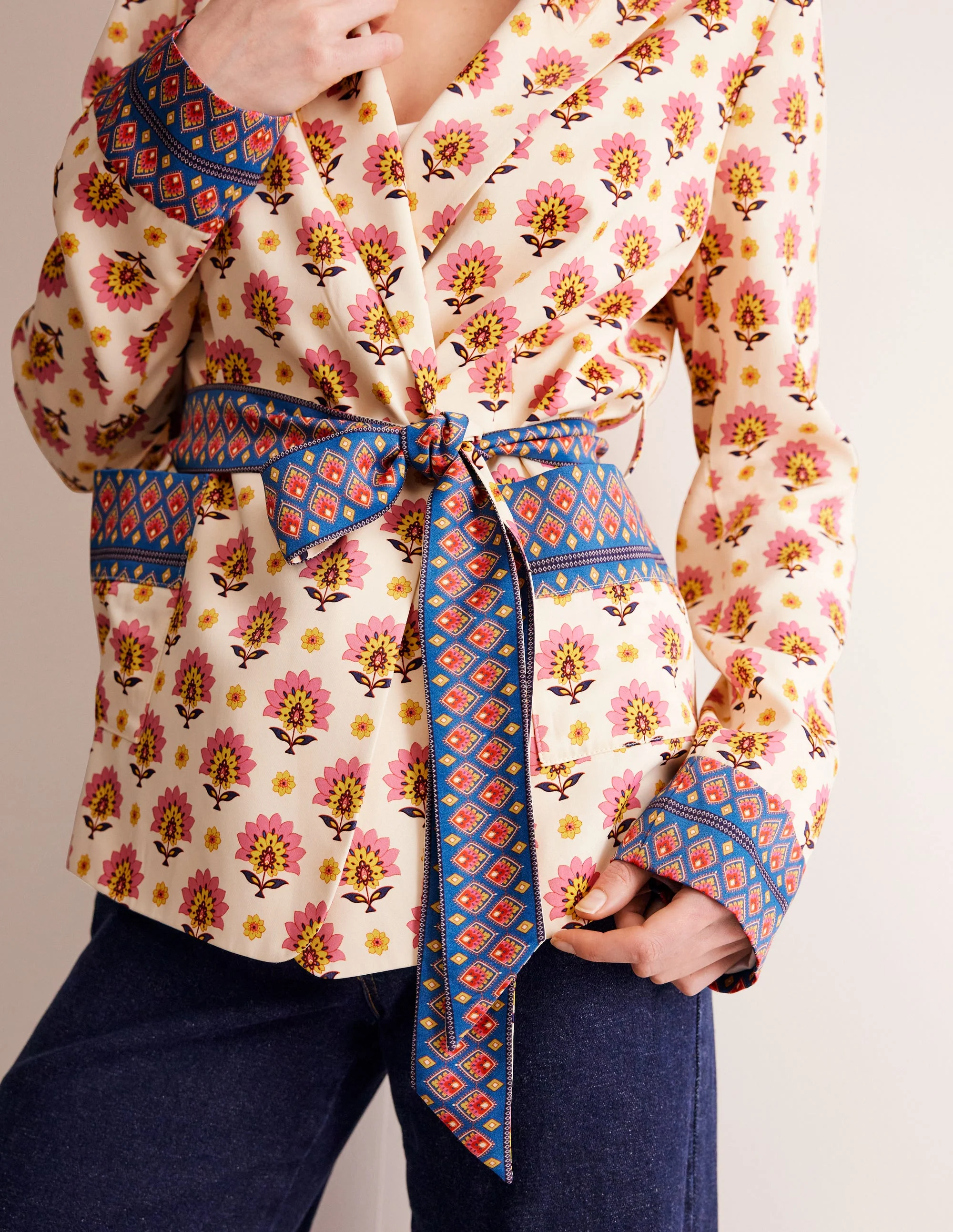Satin Belted Blazer-Ivory, Passion Geo - Image 5