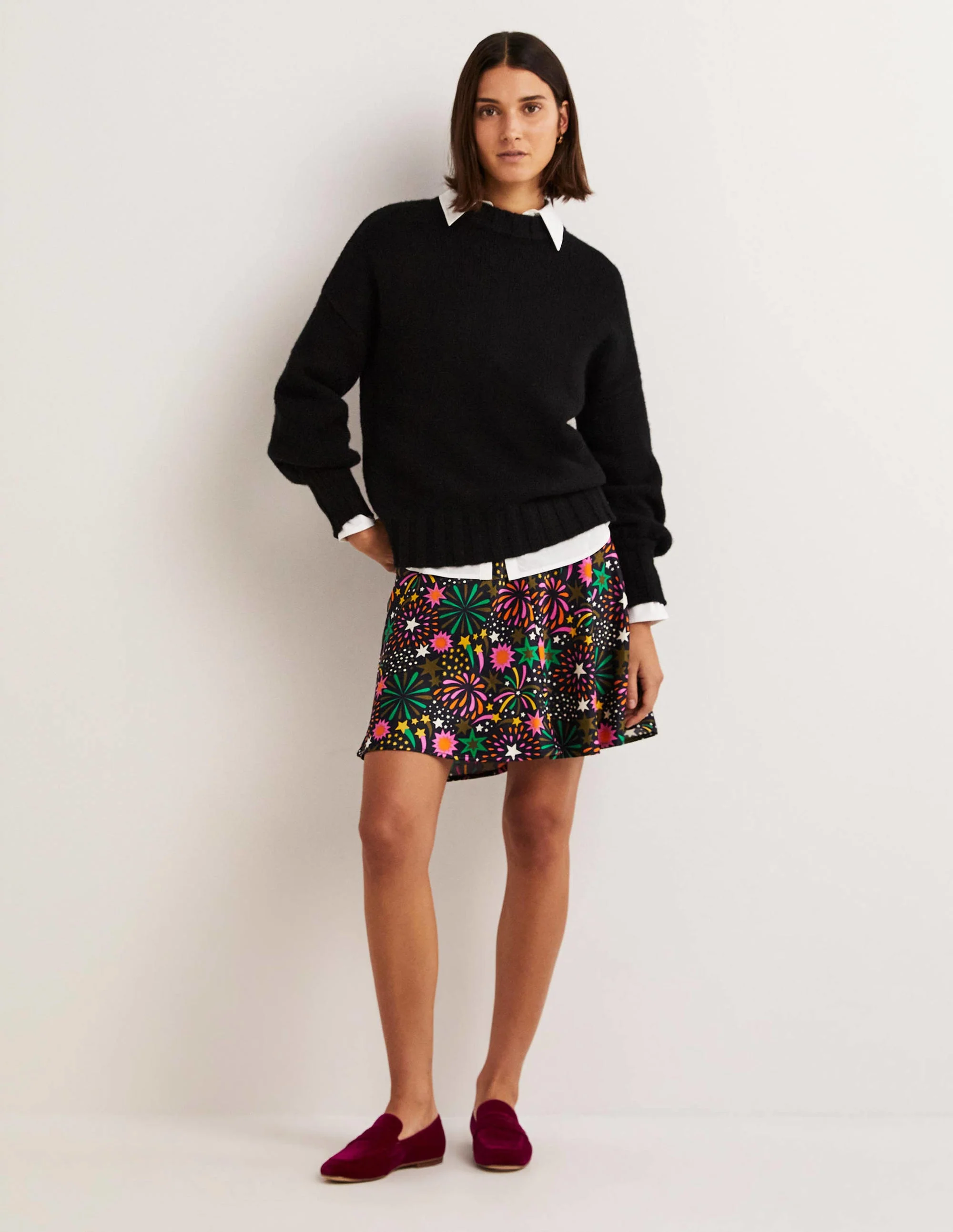 Satin Bias-cut Mini Skirt-Multi, Firework Bloom