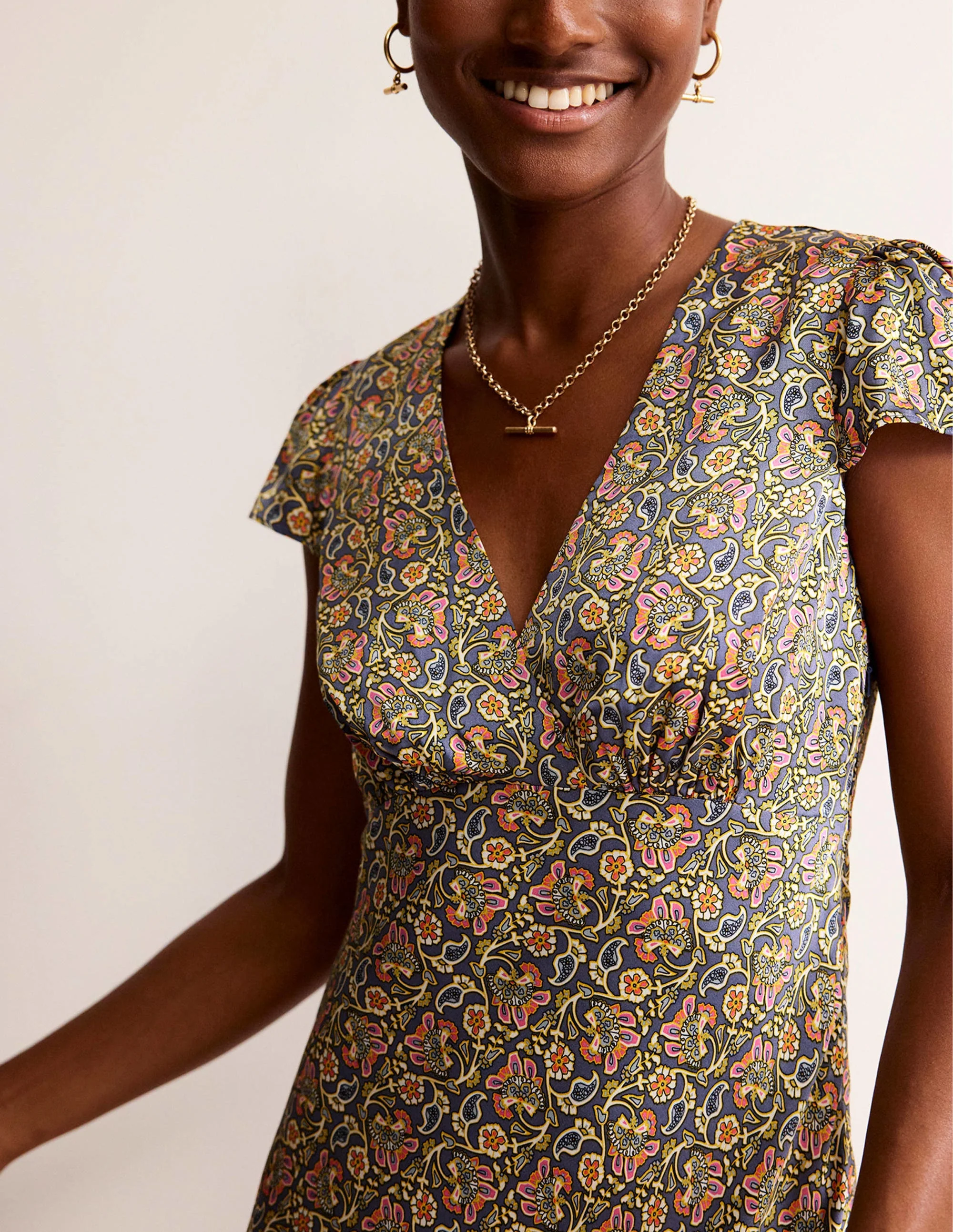 Satin Empire Midi Tea Dress-Nightshadow Blue - Image 2