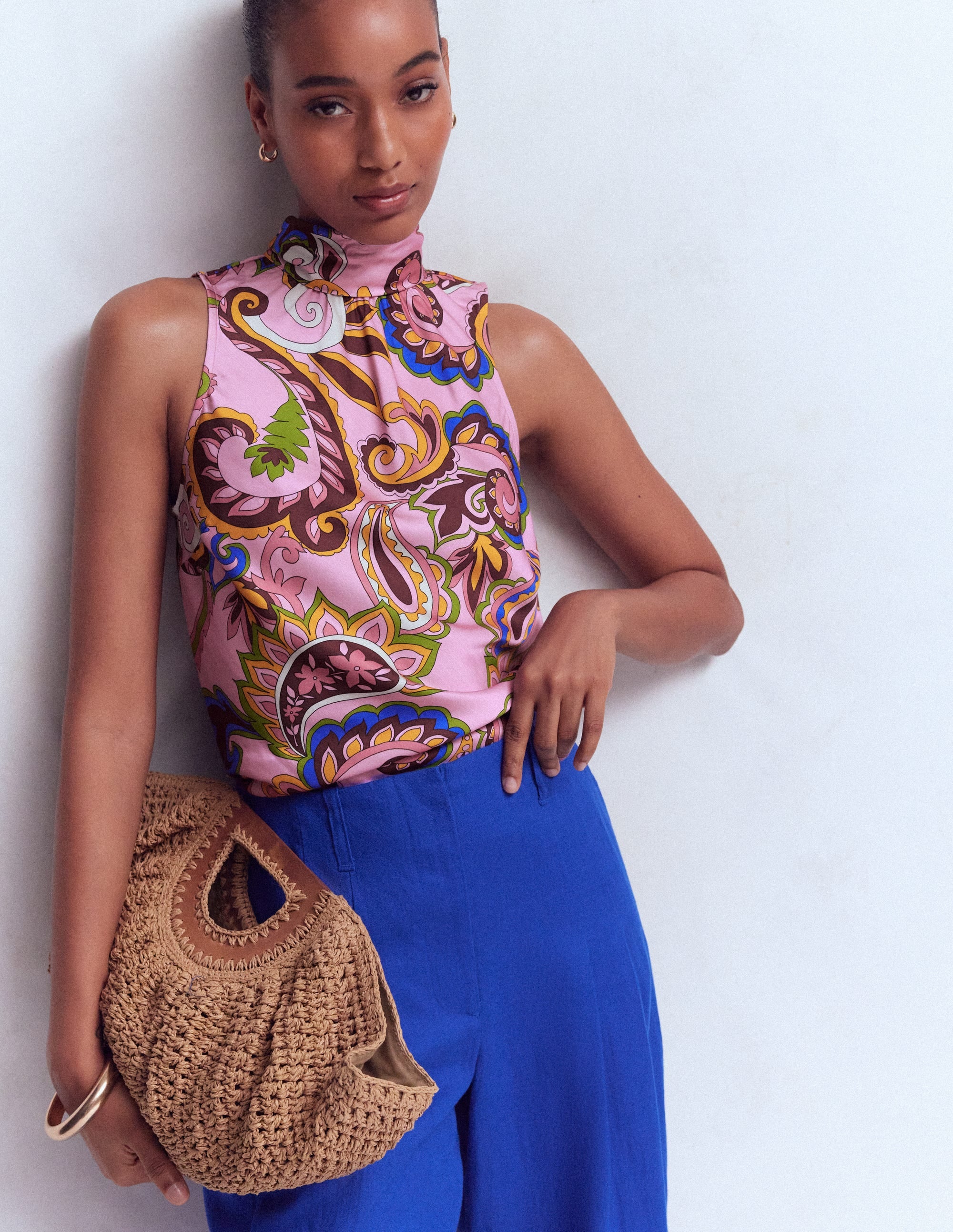 Satin Halterneck Top-Paisley Print - Image 6