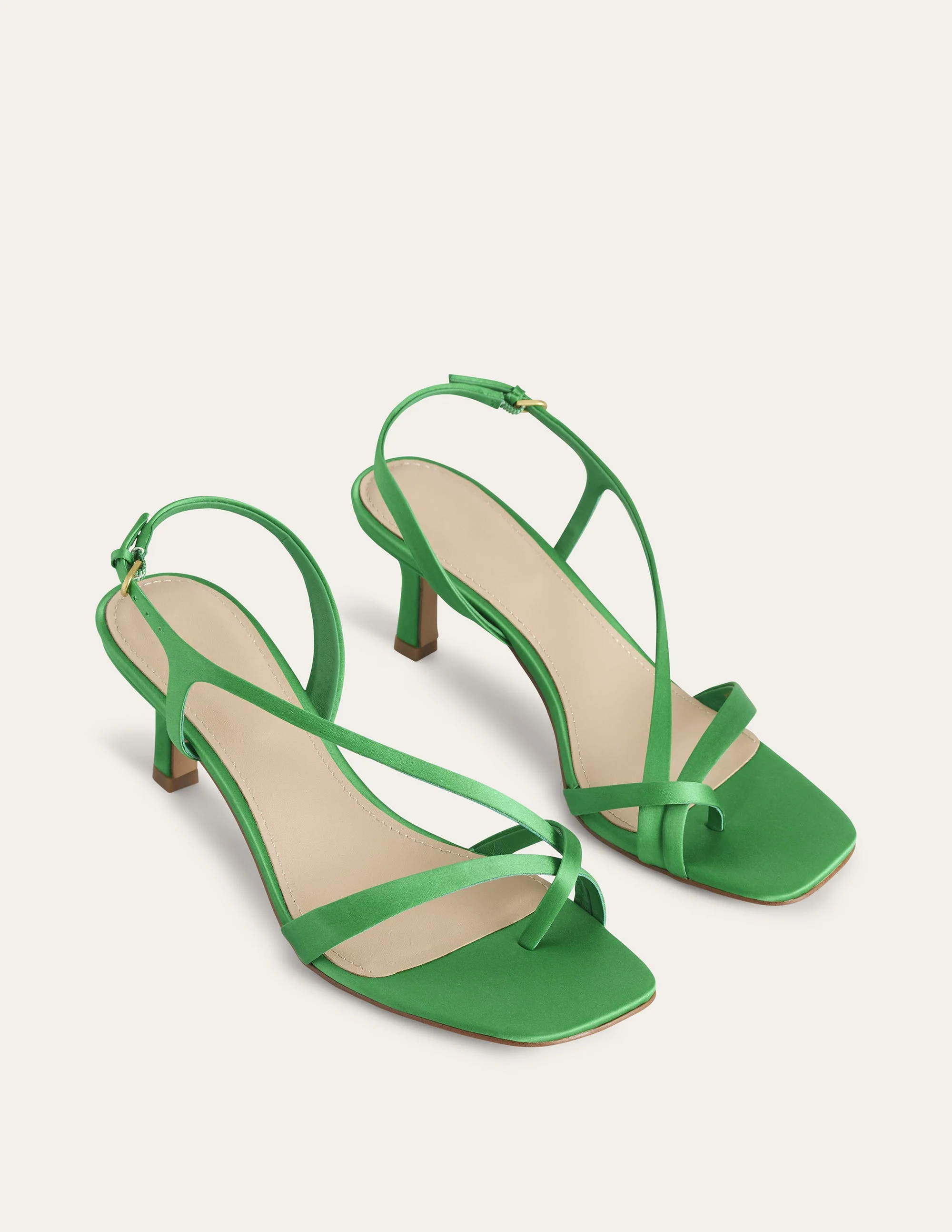 Satin Low-Heeled Sandals-Green Pepper - Image 3
