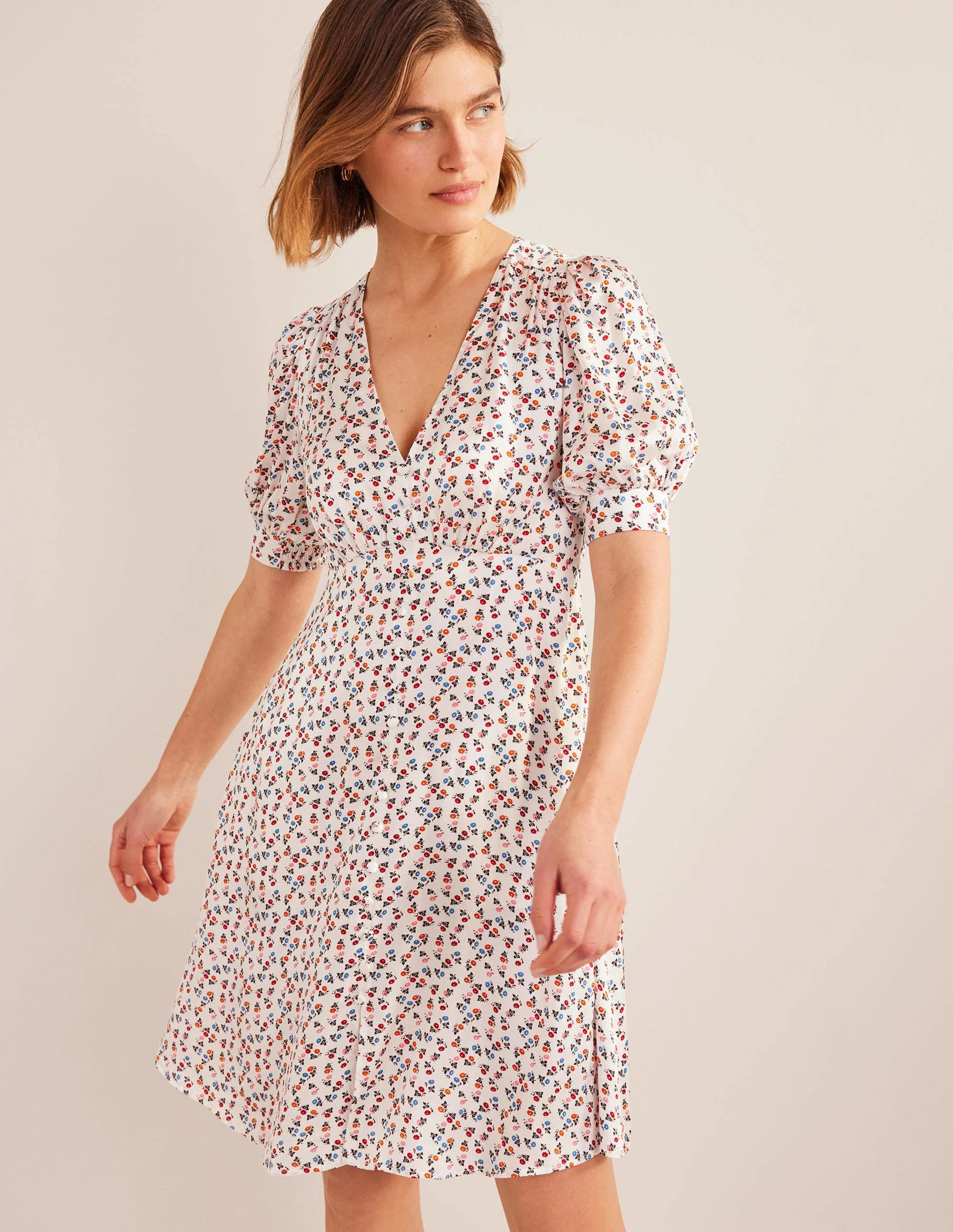 Satin Tea Dress-Ivory, Sweet Daisy