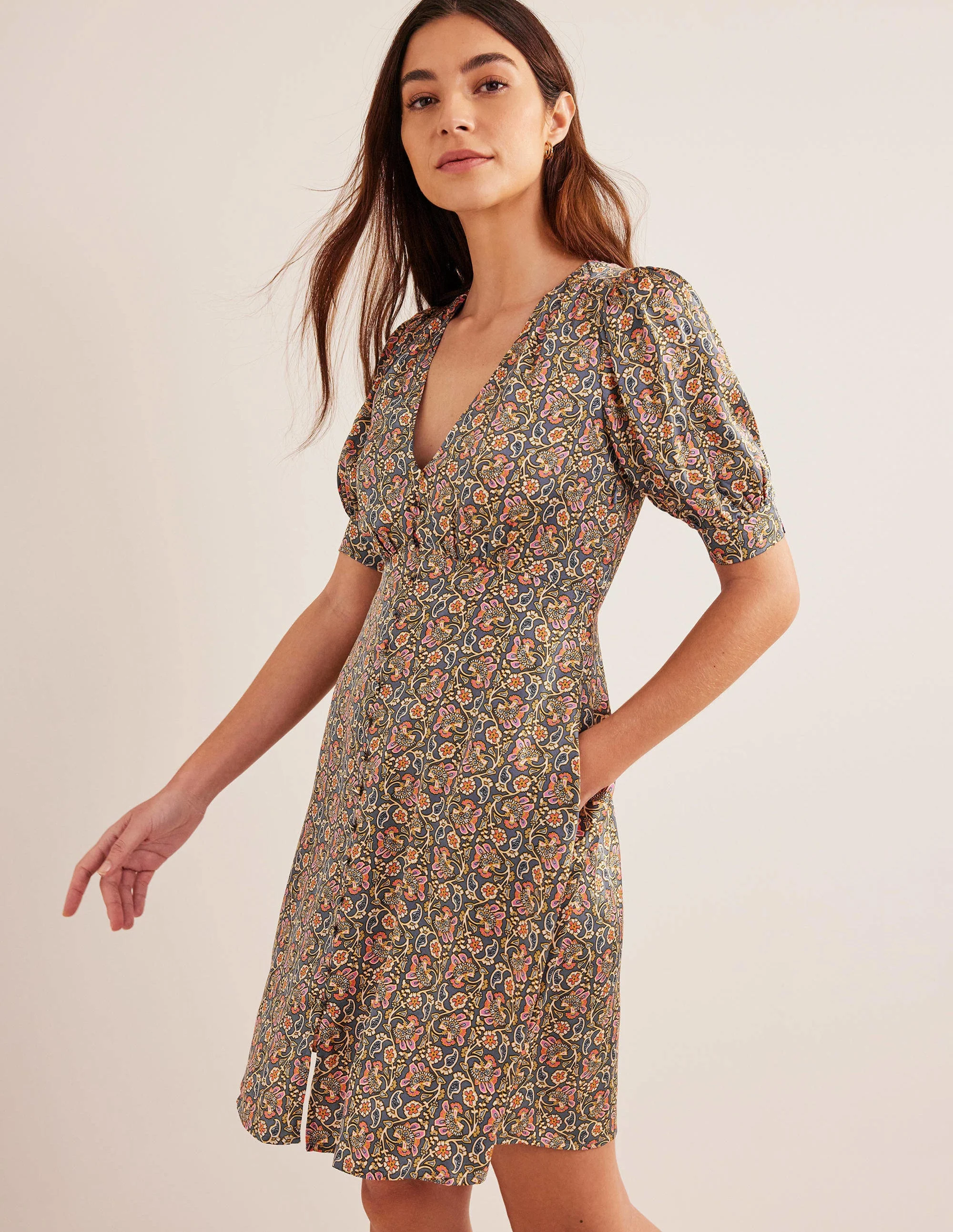 Satin Tea Dress-Nightshadow, Block Paisley - Image 4