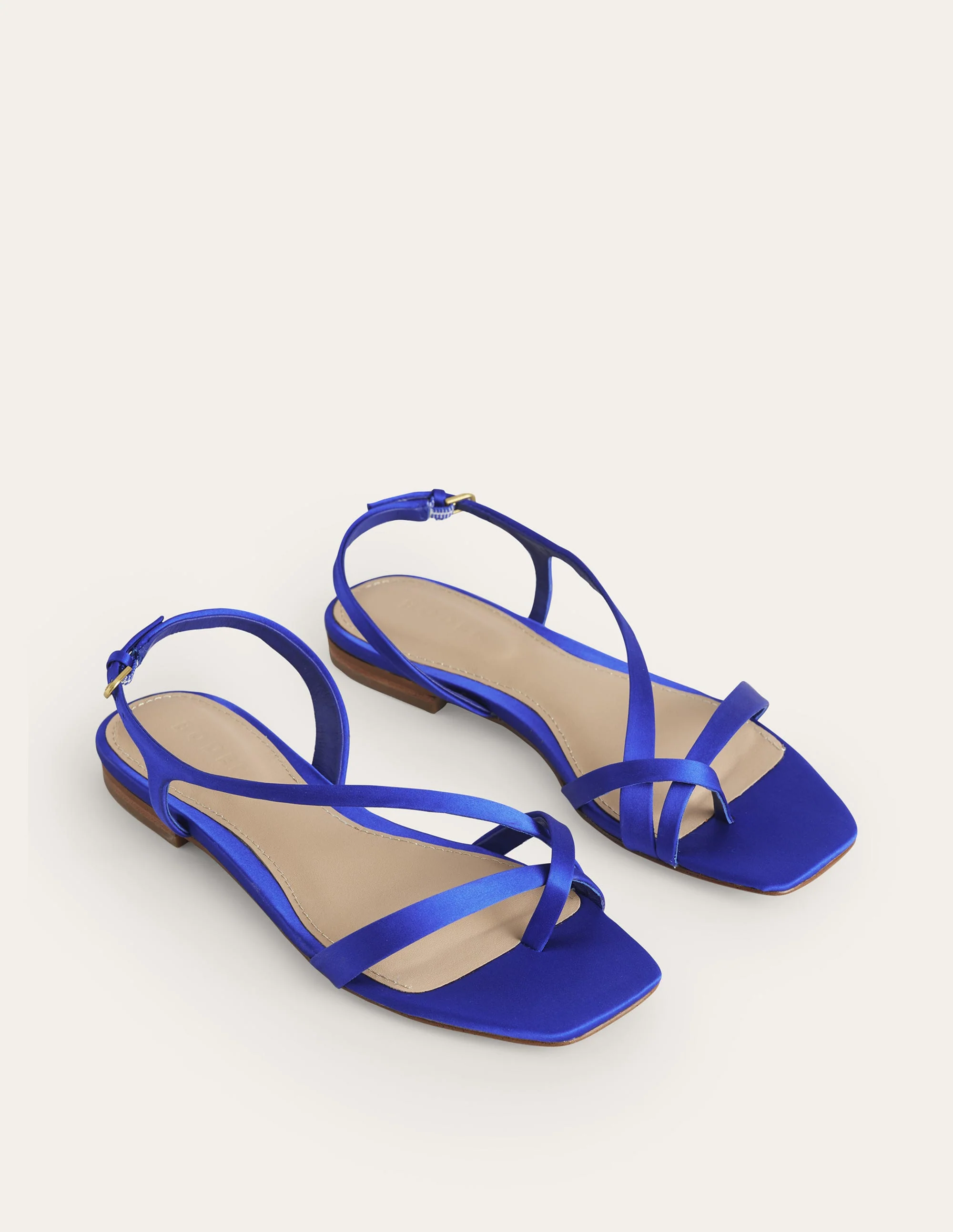 Satin Toe Loop Flat Sandals-Bright Blue Satin - Image 4