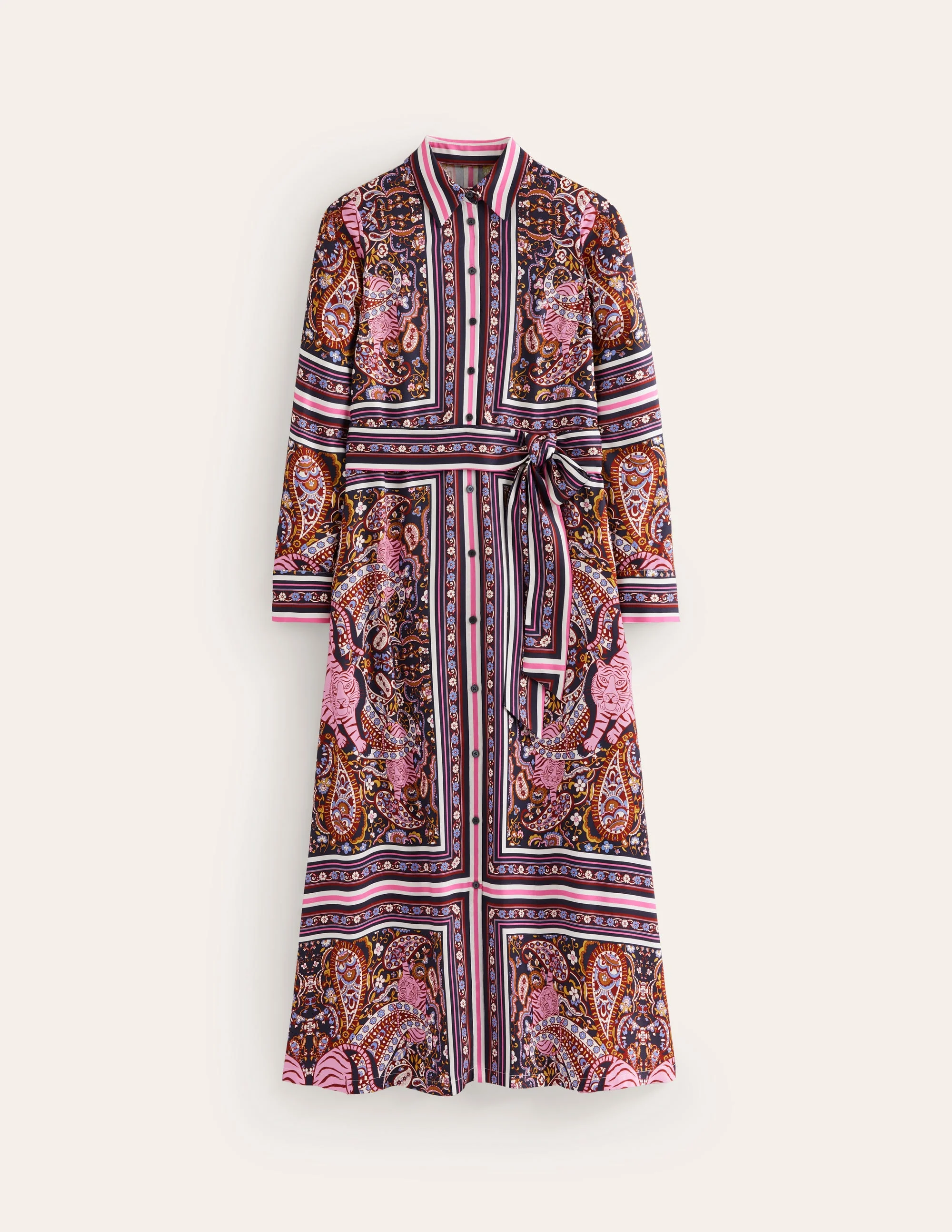 Scarf Print Shirt Dress-French Navy, Tiger Bloom - Image 6