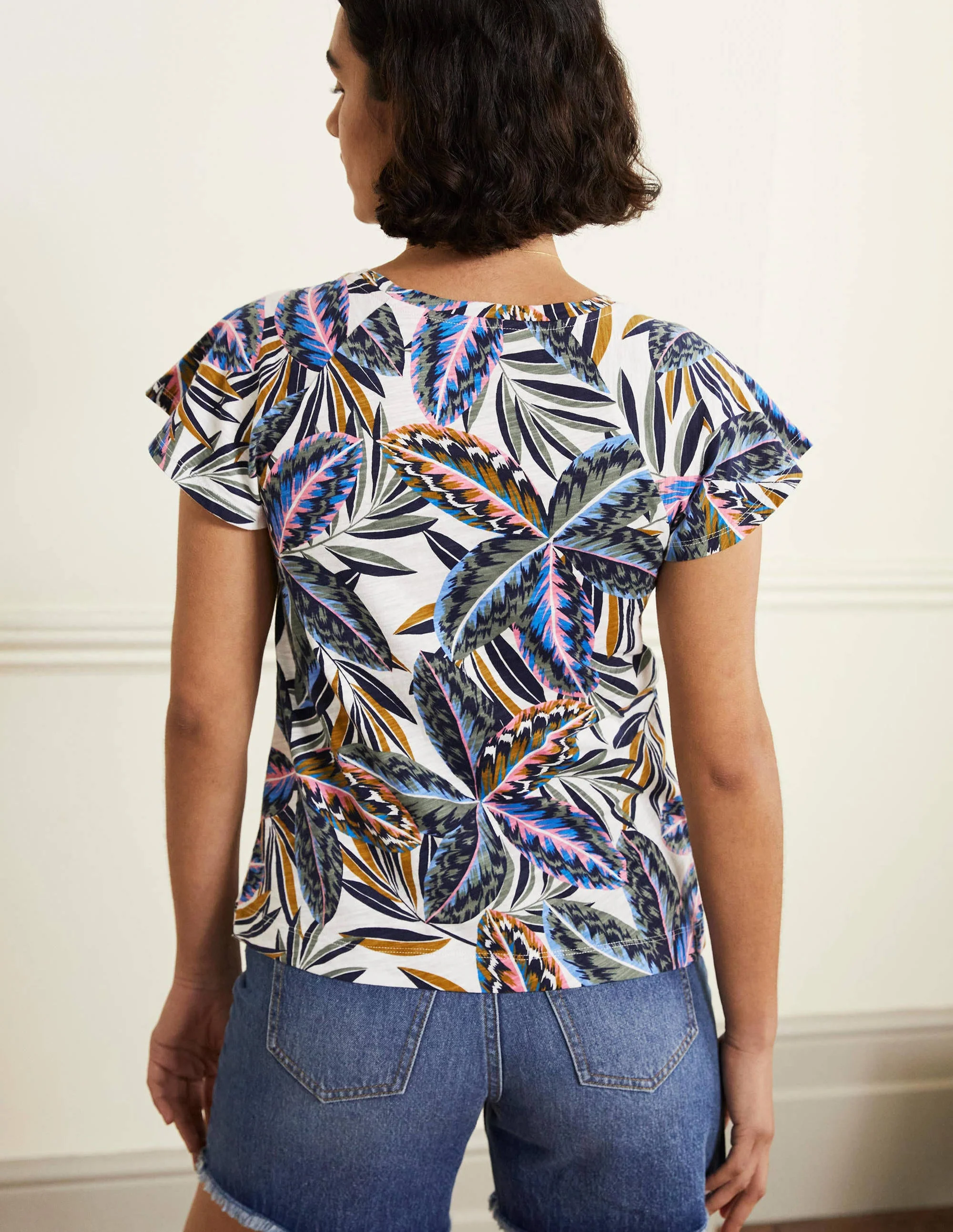 Scoop Flutter Sleeve T-Shirt-Multi, Exotic Leaves - Image 3