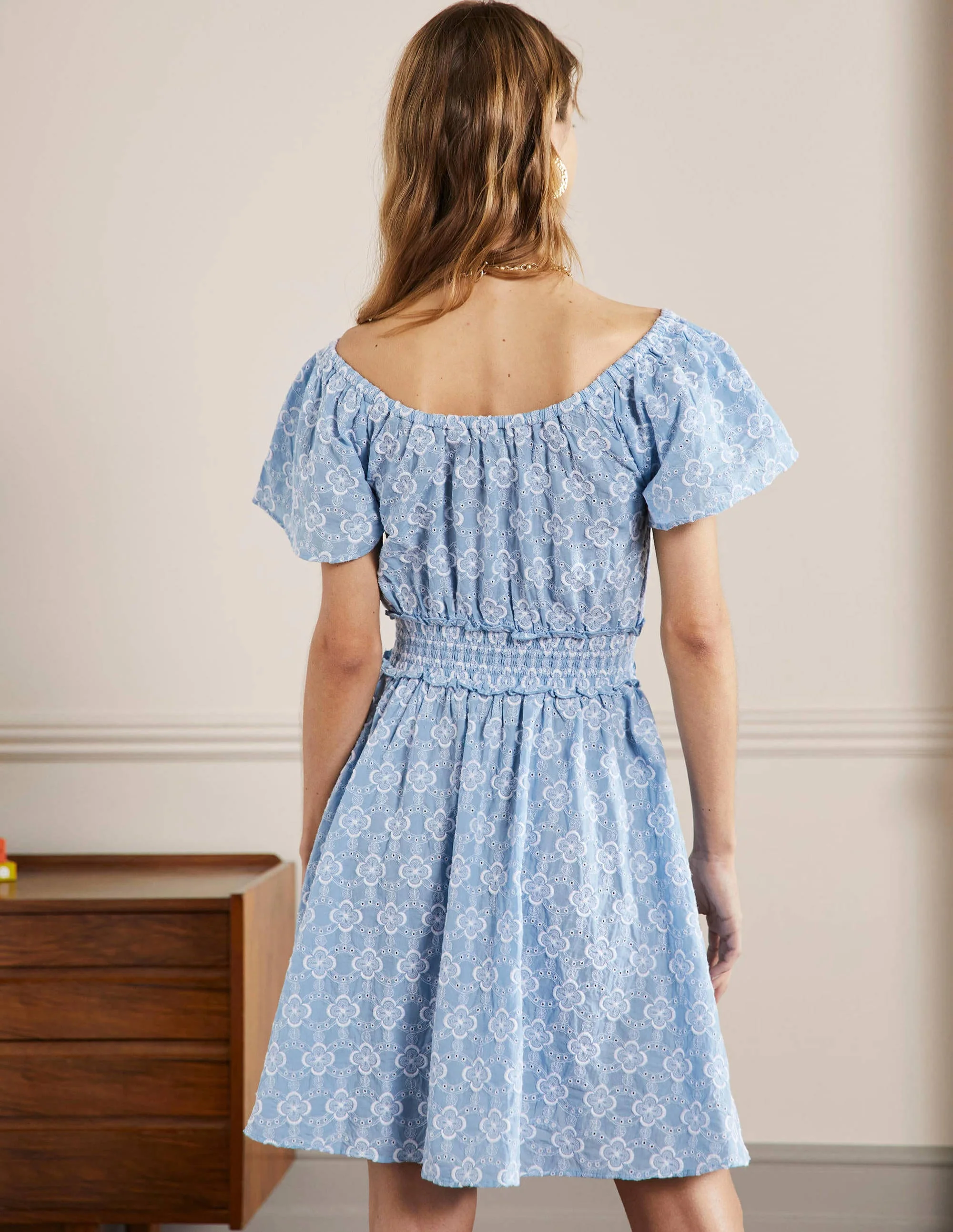 Scoop Neck Embroidered Dress-Blue Geo - Image 3