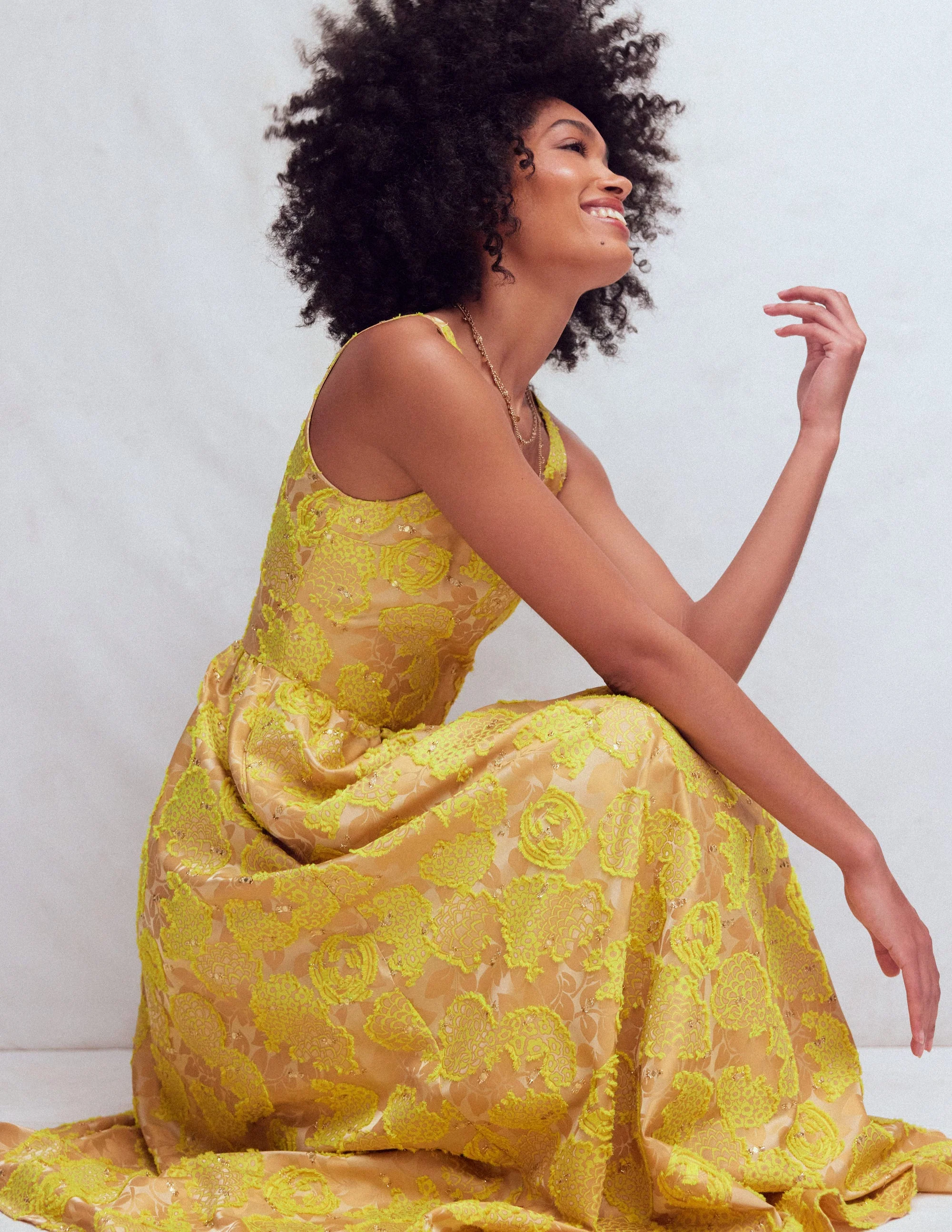 Scoop Neck Jacquard Dress-Yellow Jacquard - Image 6