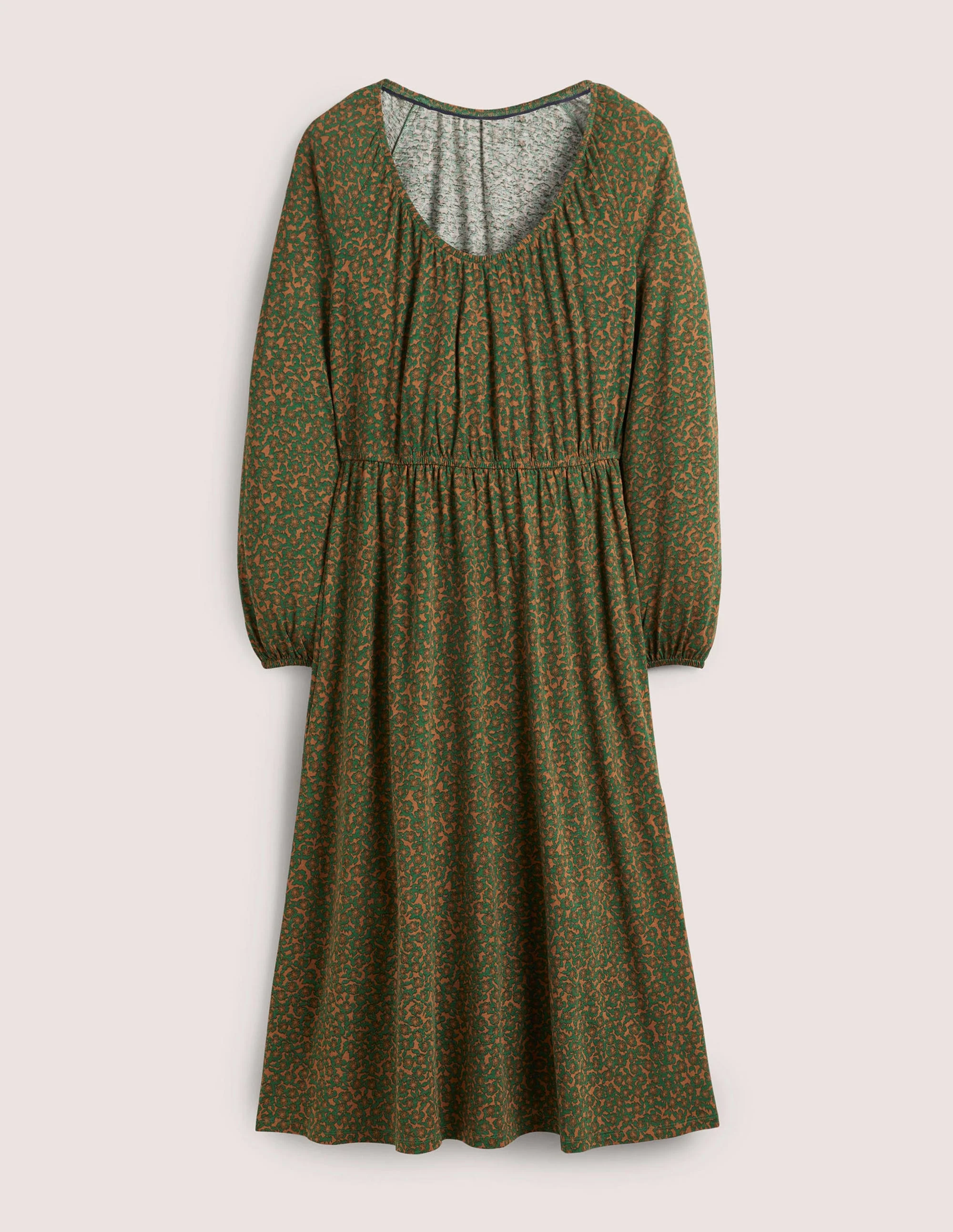 Scoop Neck Jersey Midi Dress-Hunter Green, Bloom Cluster - Image 6