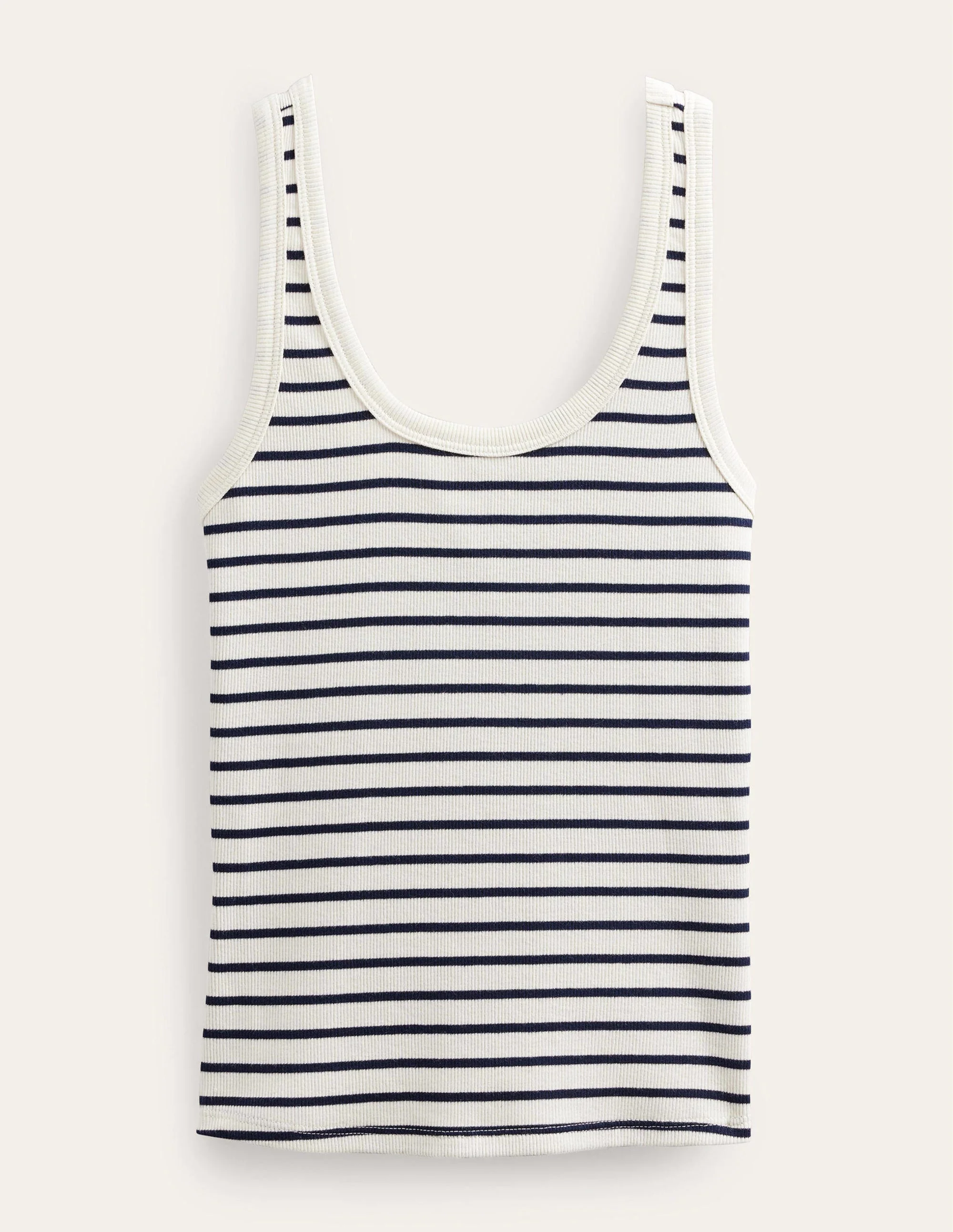 Scoop Neck Ribbed Tank-Ivory / Navy Stripe - Image 5