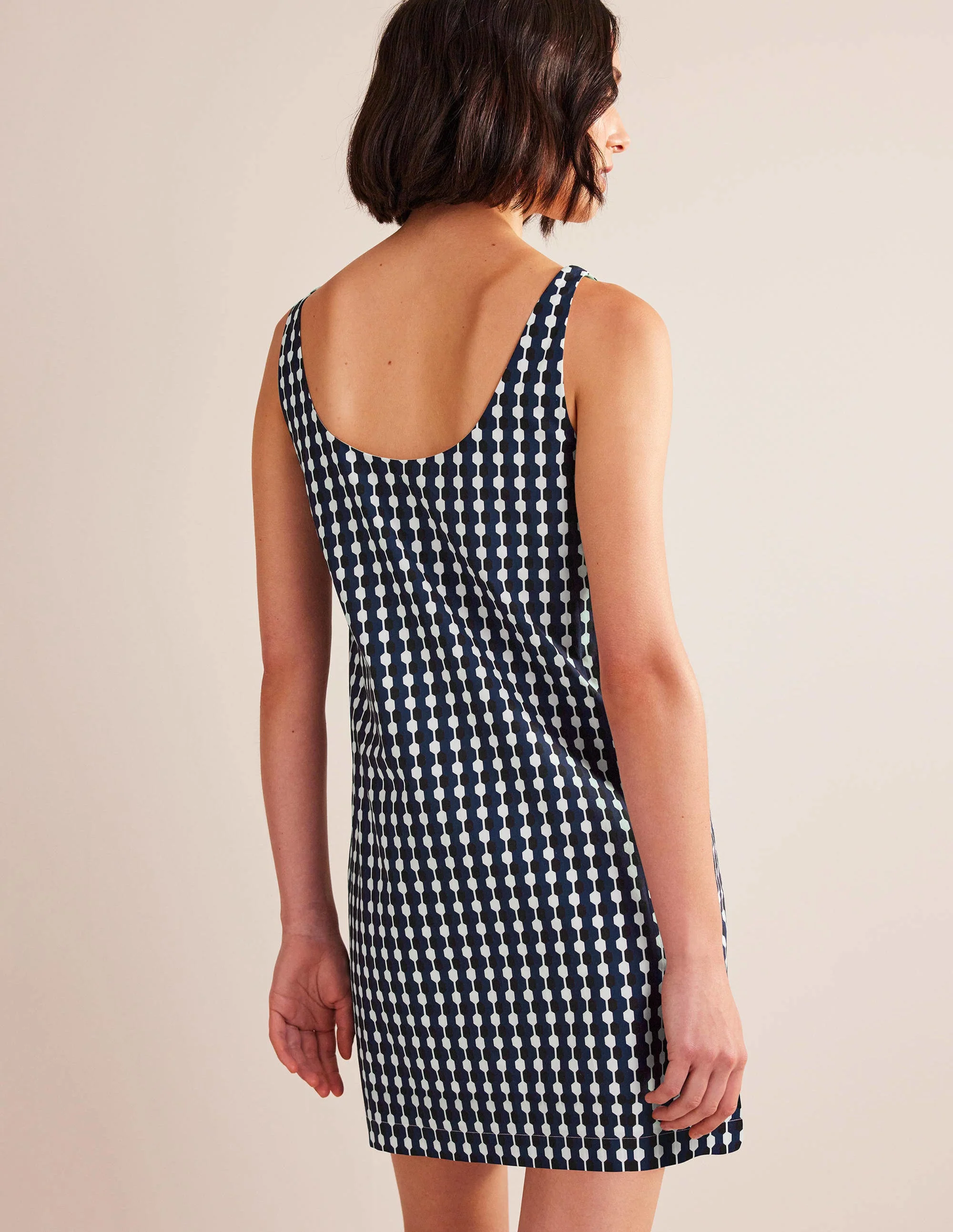 Scoop Neck Shift Dress-Navy, Geo Azure - Image 3