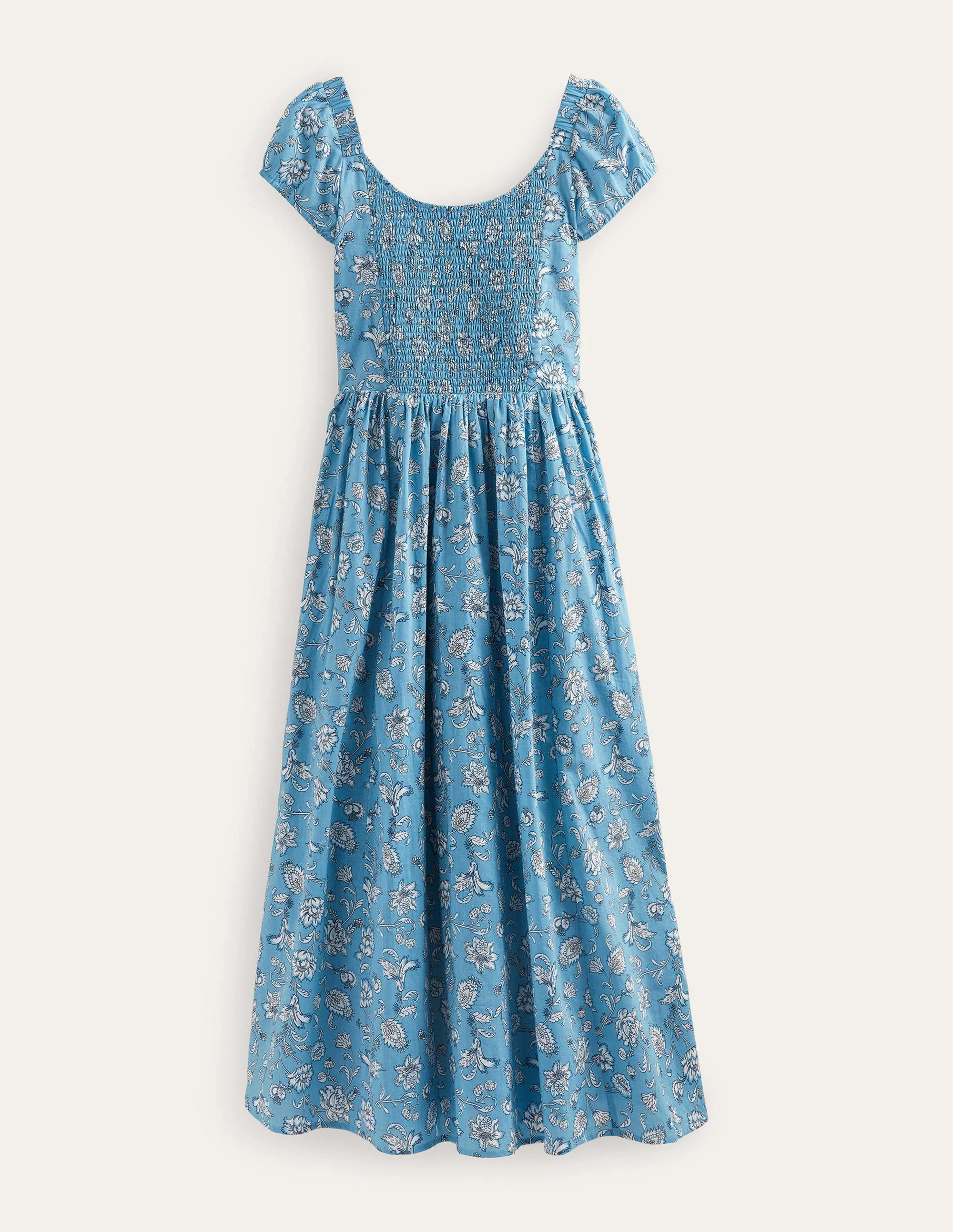 Scoop-Neck Smocked Midi Dress-Delphinium Blue, Meadow Fall - Image 5