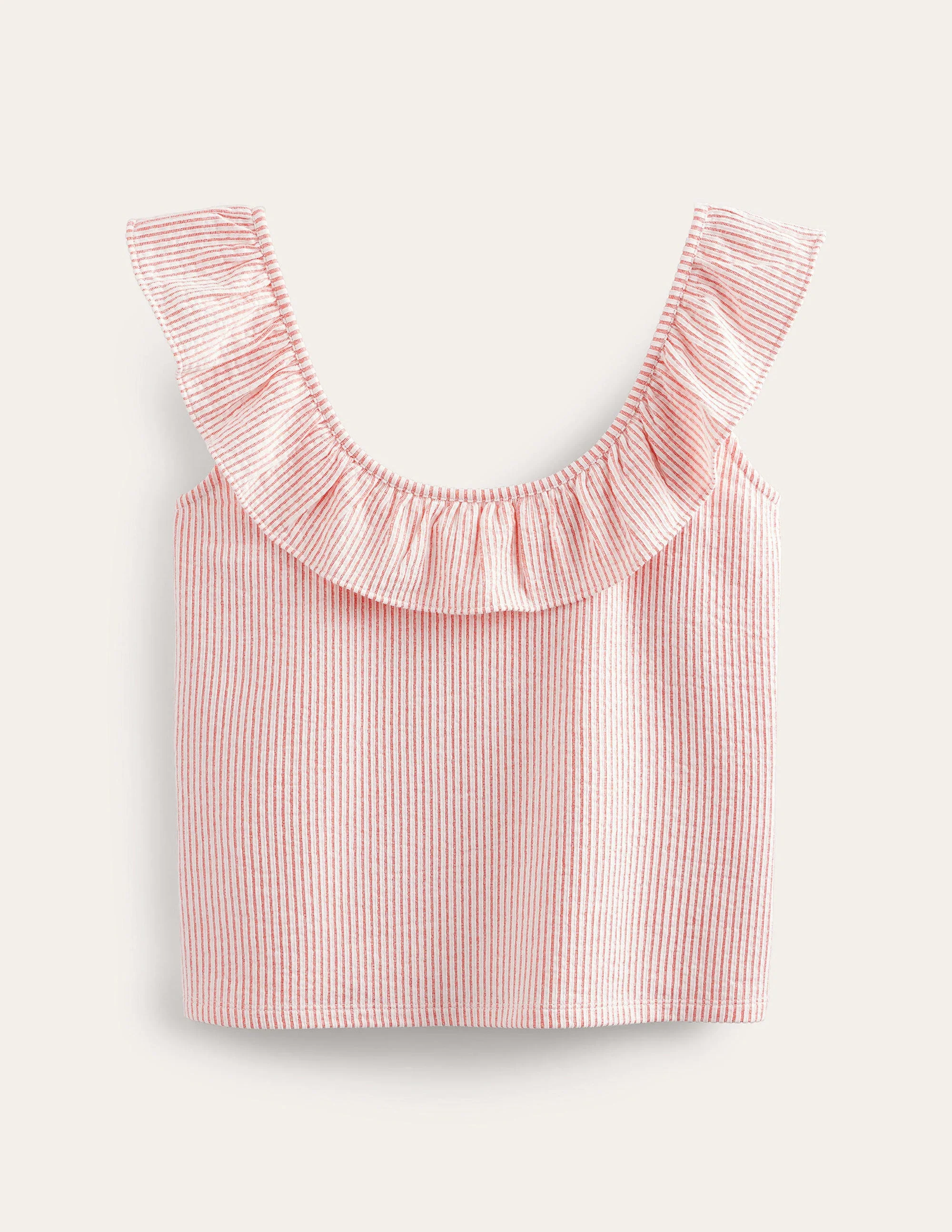 Seersucker Frill Stripe Top-Vermillion/White Stripe - Image 5