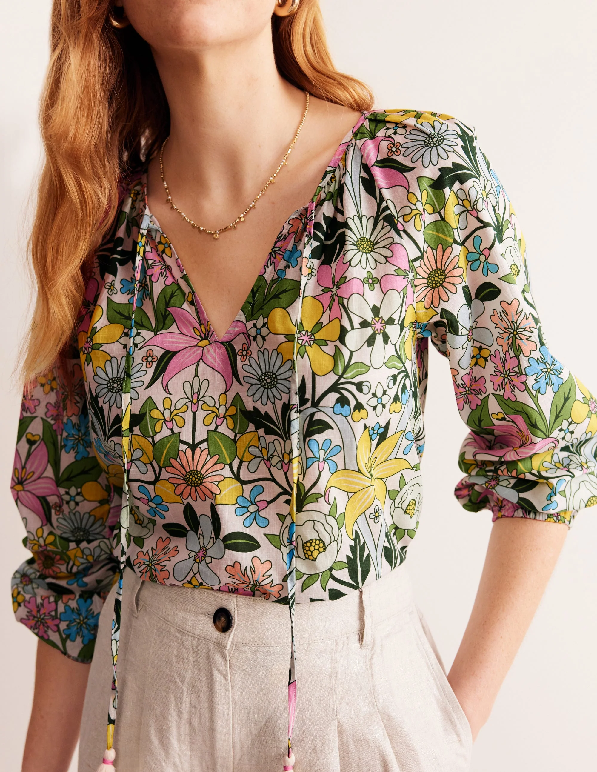 Serena Cotton Blouse-Multi, Wildflower Daisy - Image 2