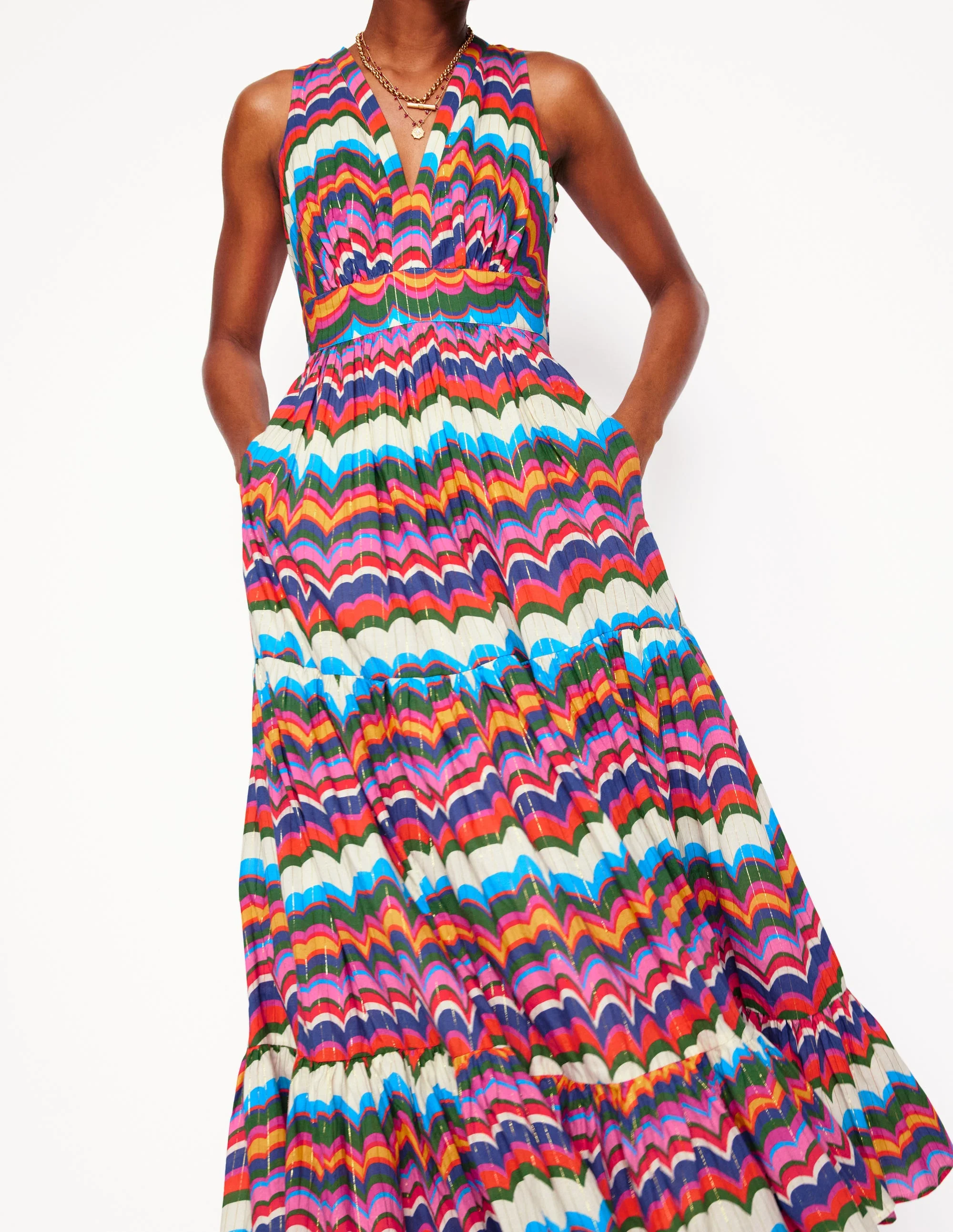Serena Cotton Tie Maxi Dress-Multi, Abstract Wave - Image 3