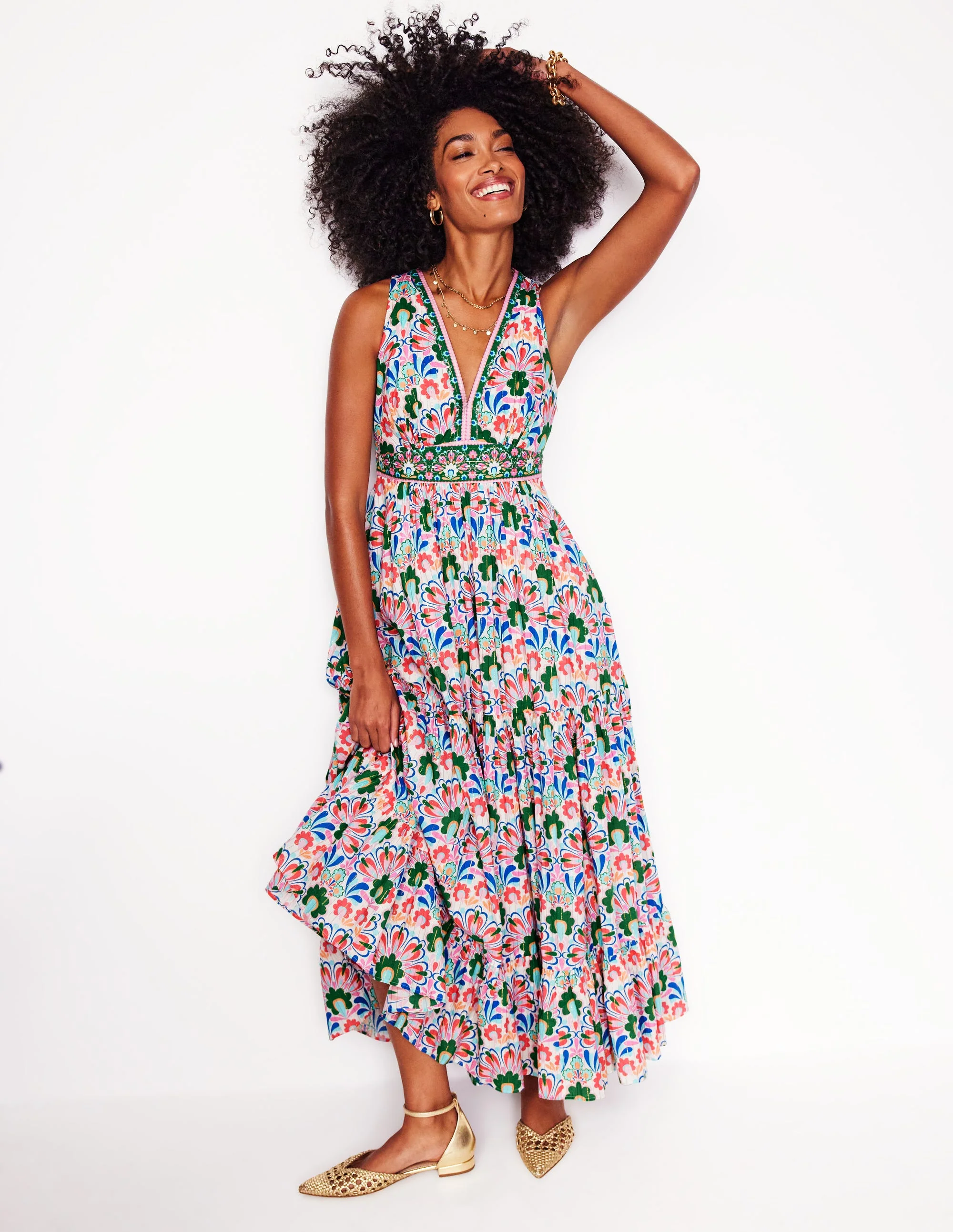 Serena Cotton Tie Maxi Dress-Multi, Decorative Dandelion - Image 4