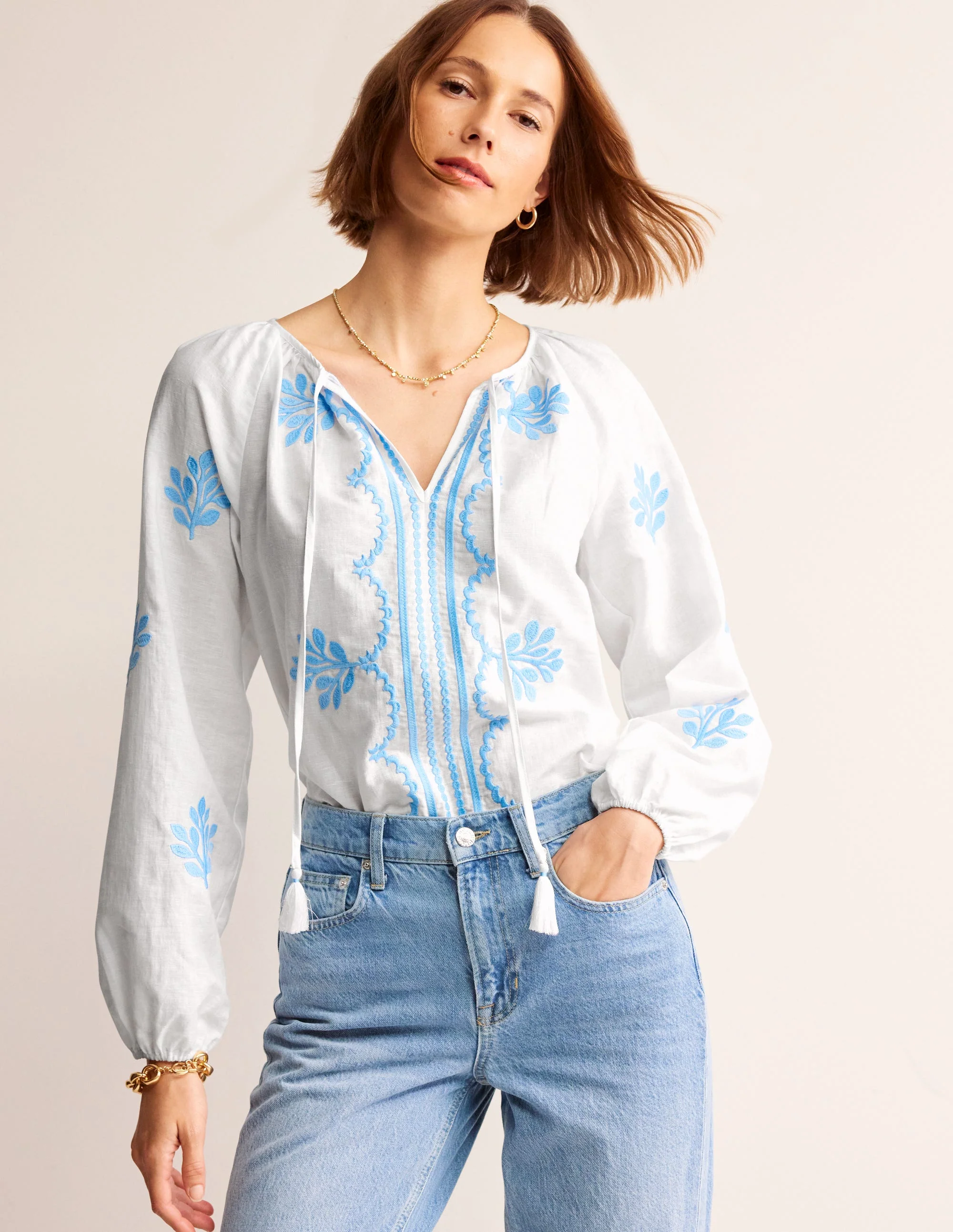 Serena Embroidered Blouse-White - Image 4