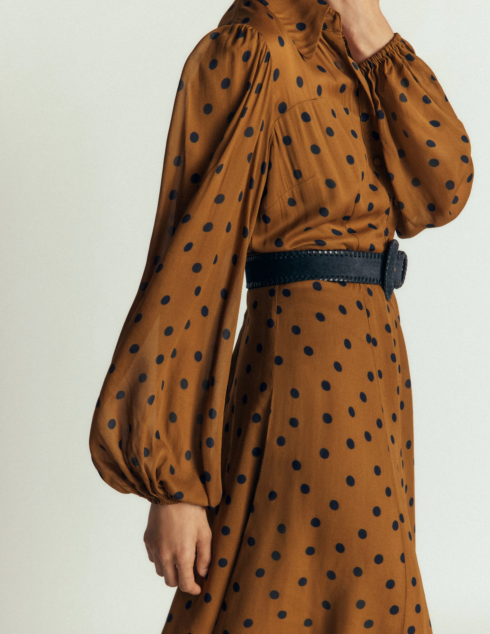 Sheer Yoke Shirt Dress-Rubber and Navy, Painted Dot - Image 6