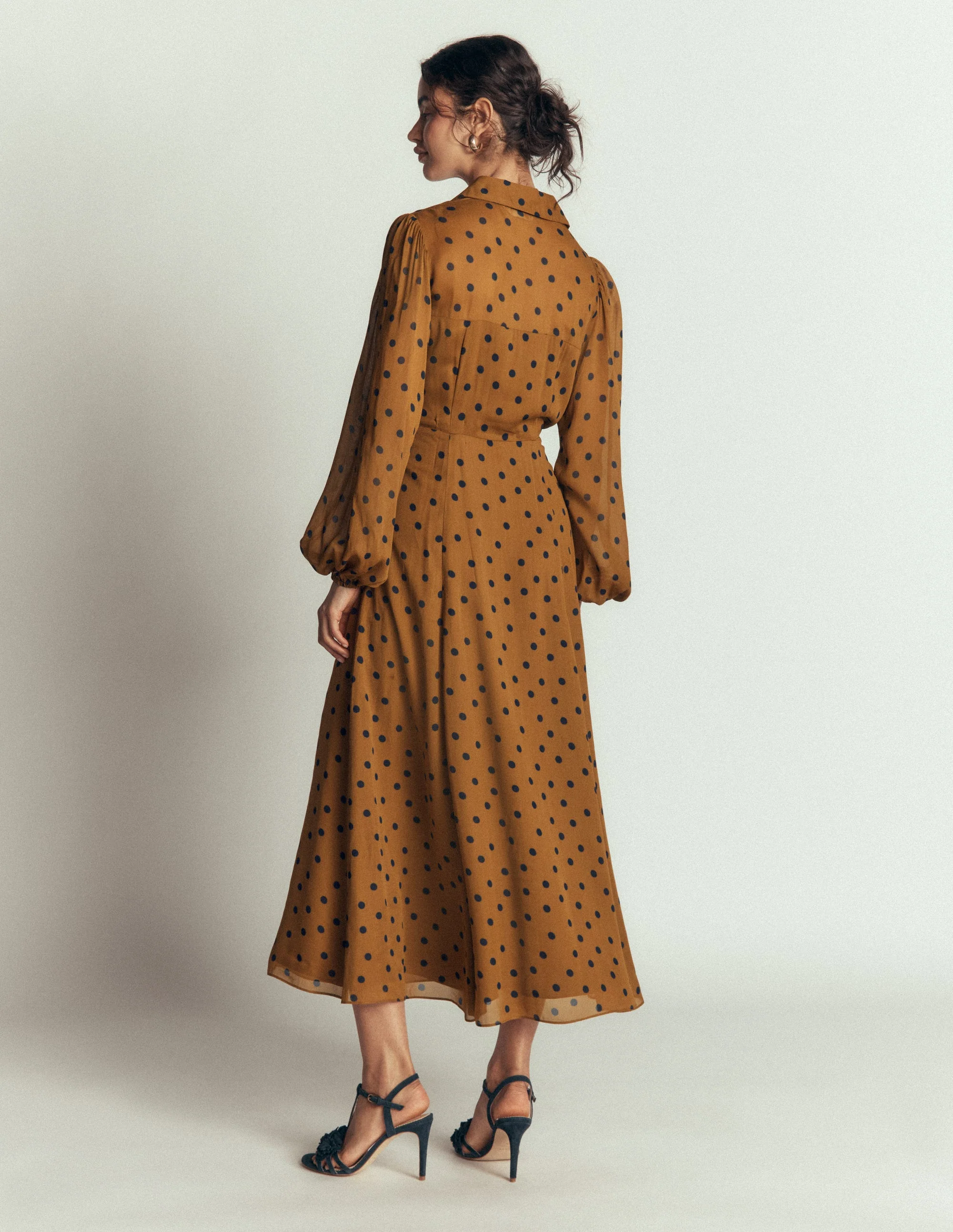 Sheer Yoke Shirt Dress-Rubber and Navy, Painted Dot - Image 8