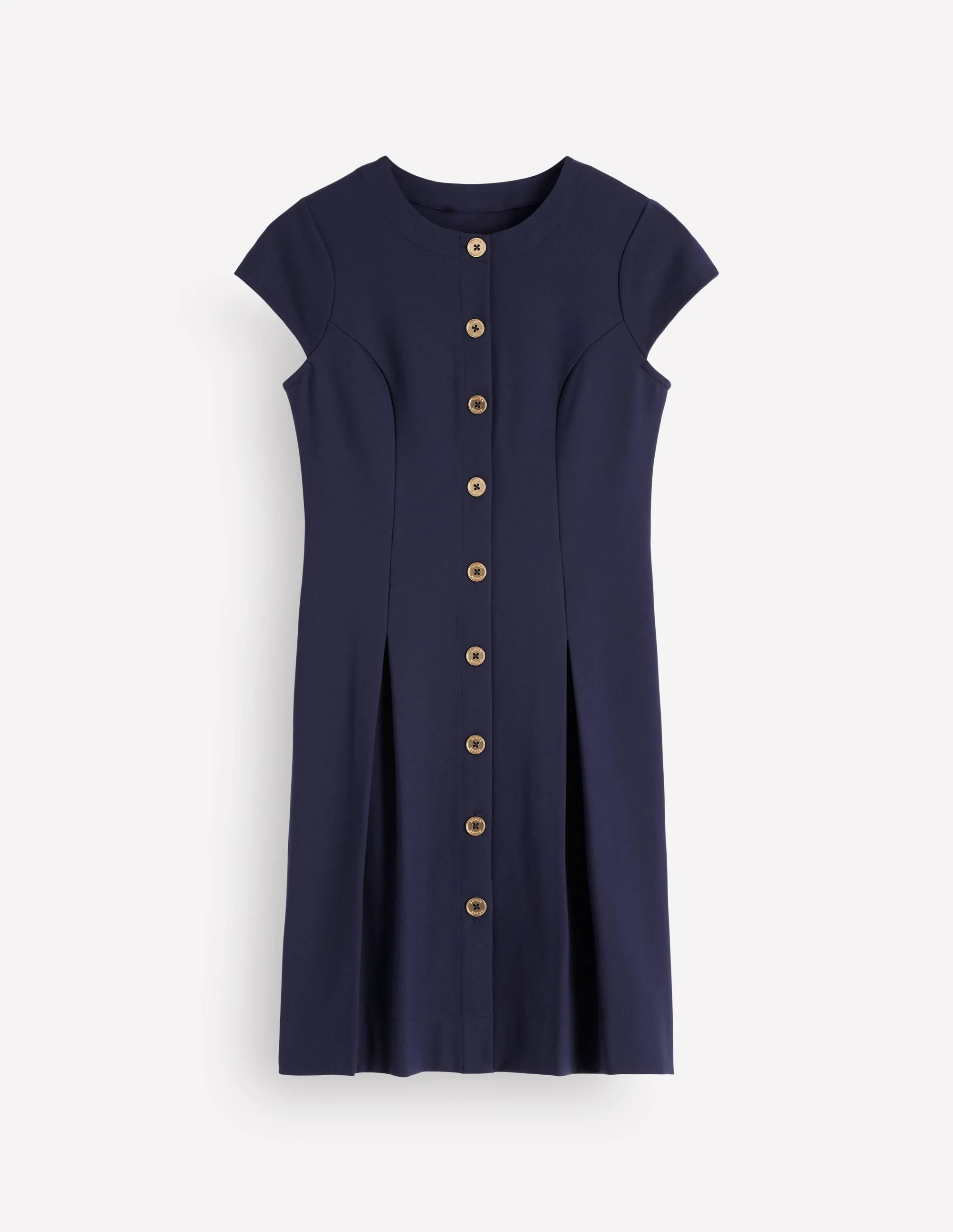 Short Pleated Button Dress-Navy - Image 6