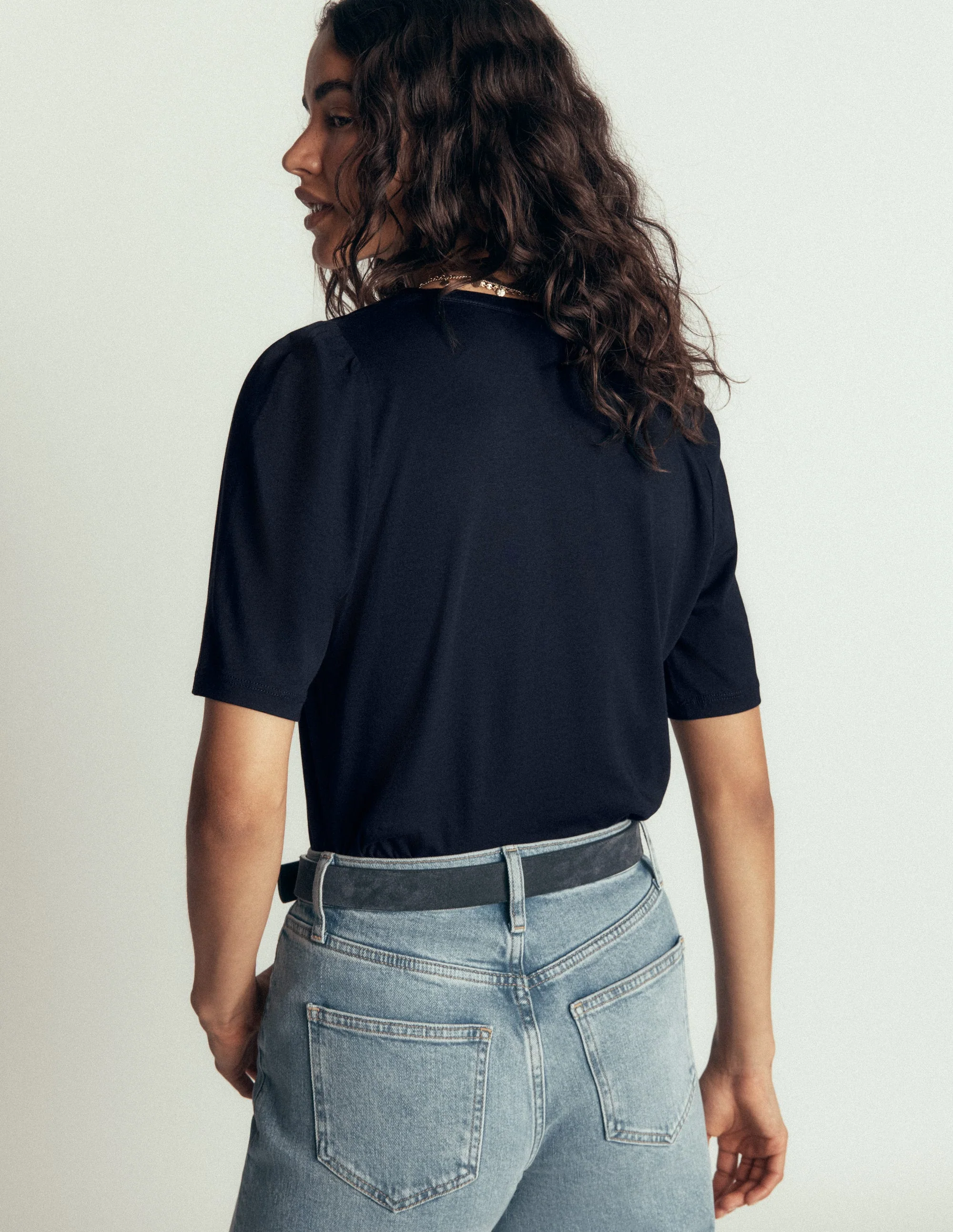 Short Puff Sleeve Top-Navy - Image 3