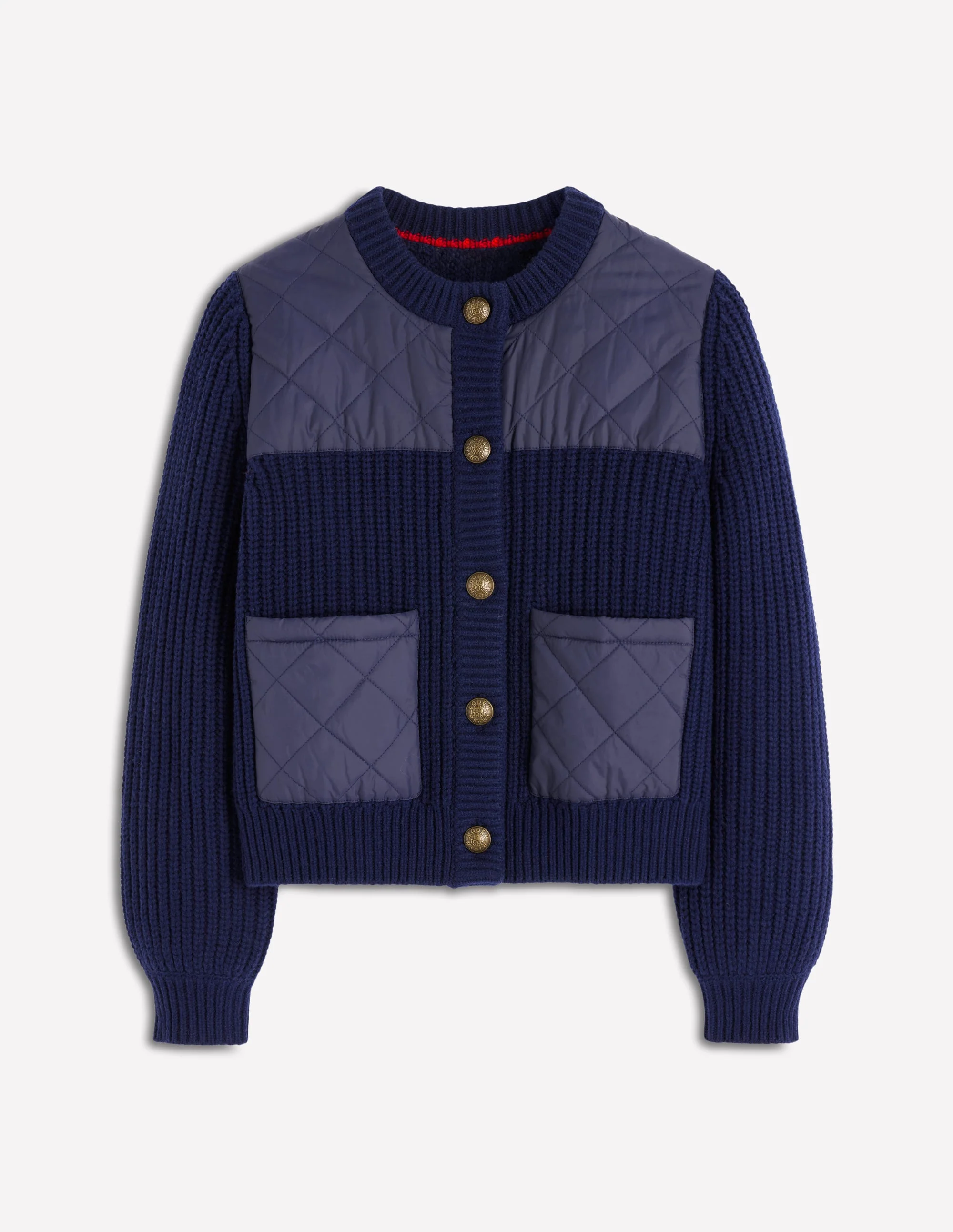 Short Quilted Knitted Jacket-Navy - Image 7