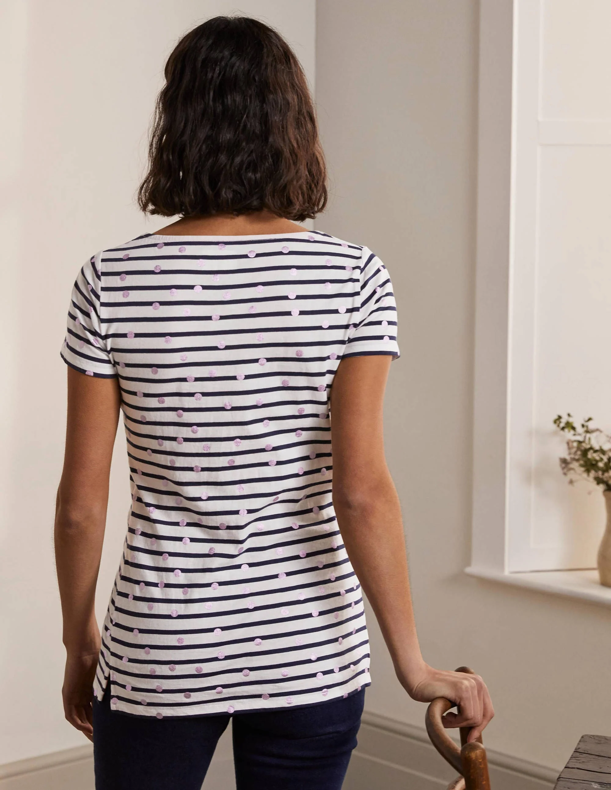 Short Sleeve Breton T-Shirt-Pink Foil Spot - Image 3