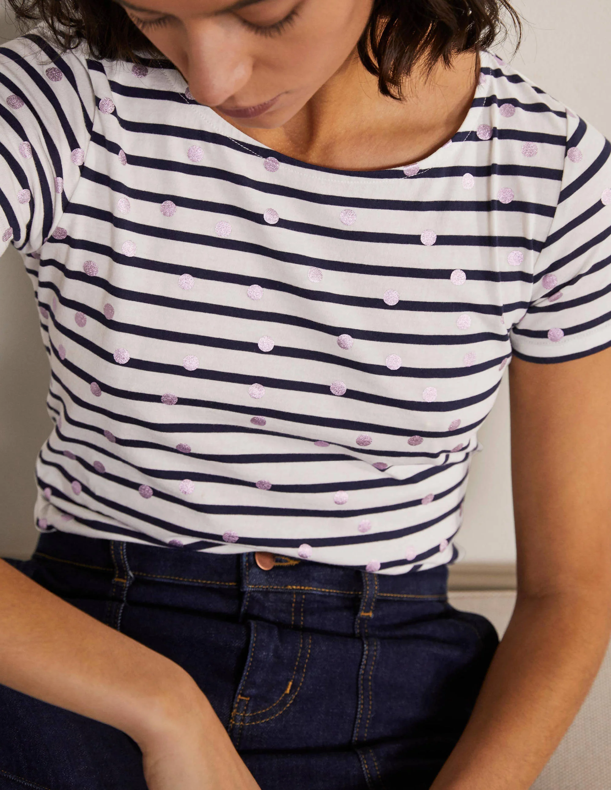 Short Sleeve Breton T-Shirt-Pink Foil Spot - Image 4