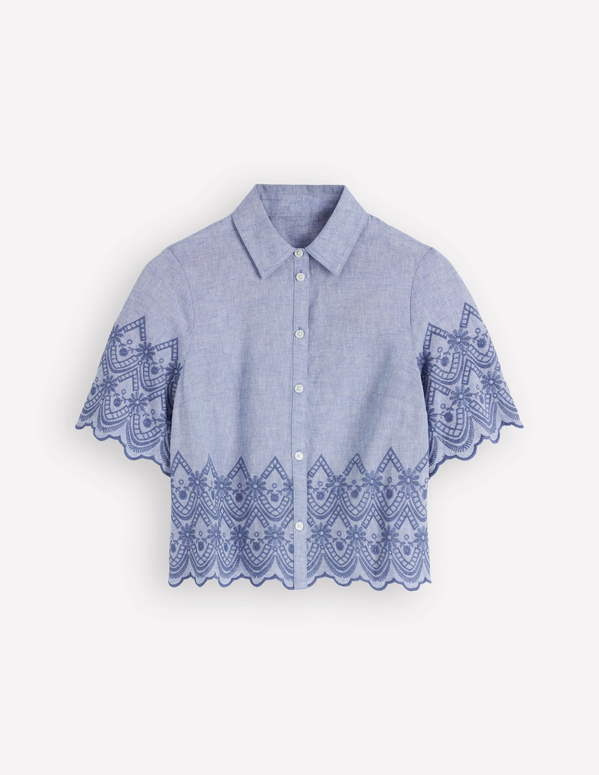 Short Sleeve Broderie Shirt-Chambray - Image 5