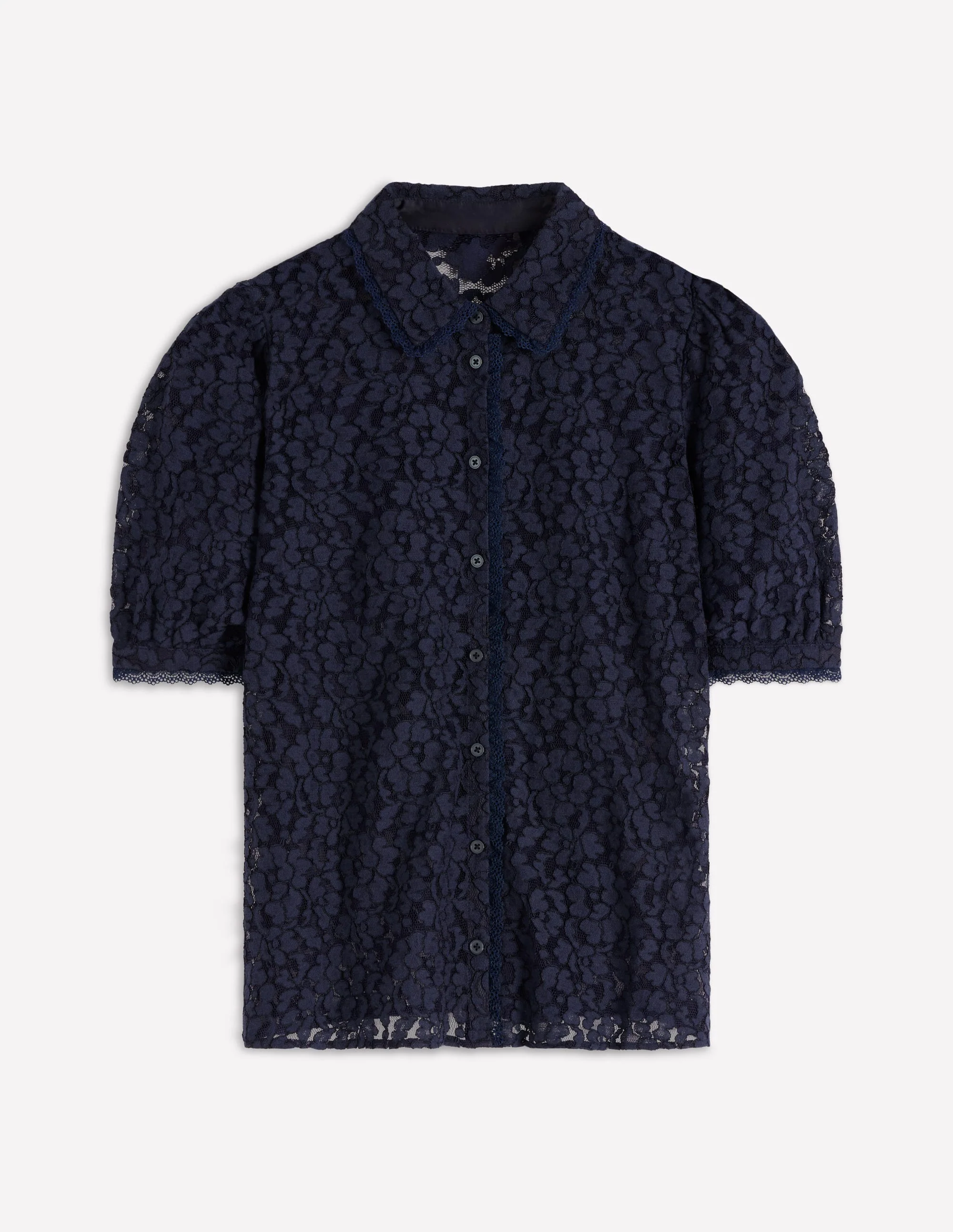 Short Sleeve Lace Blouse-Navy - Image 7