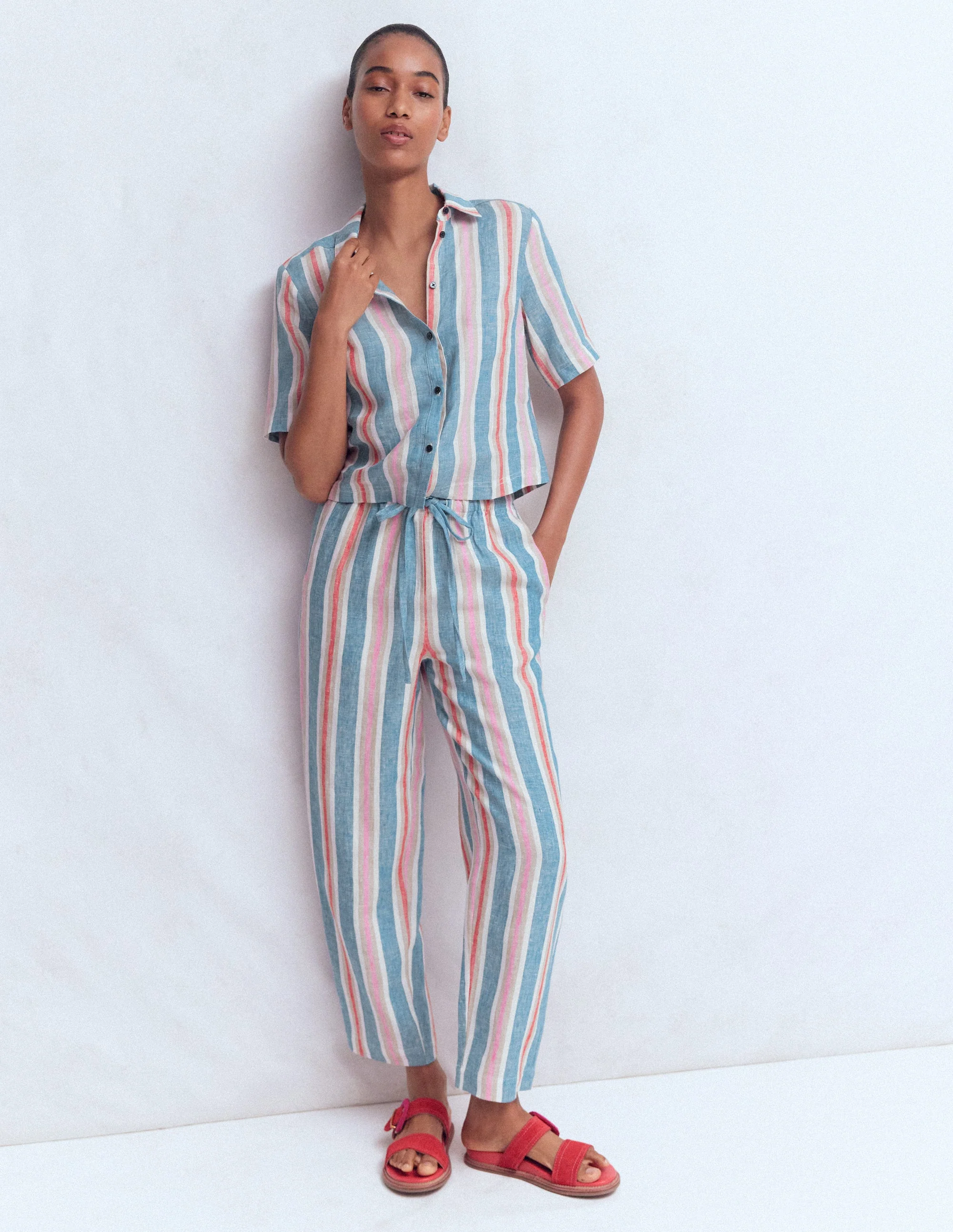 Short Sleeve Linen Shirt-Multi Stripe - Image 5