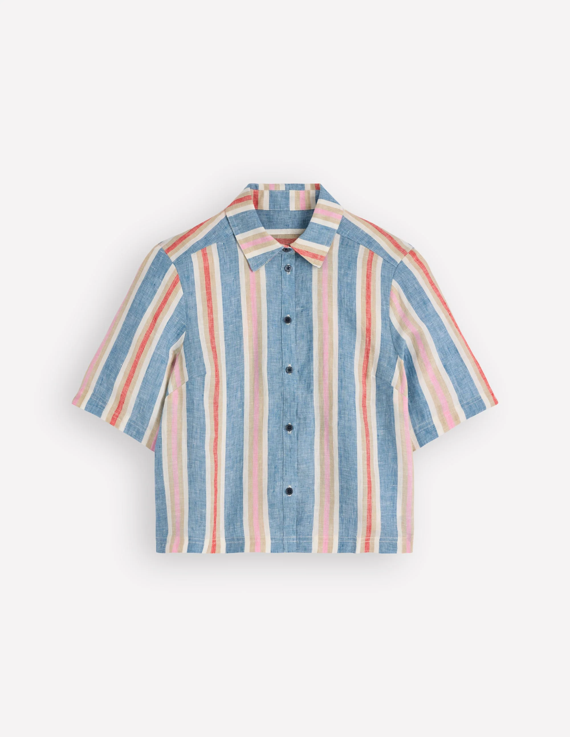 Short Sleeve Linen Shirt-Multi Stripe - Image 6